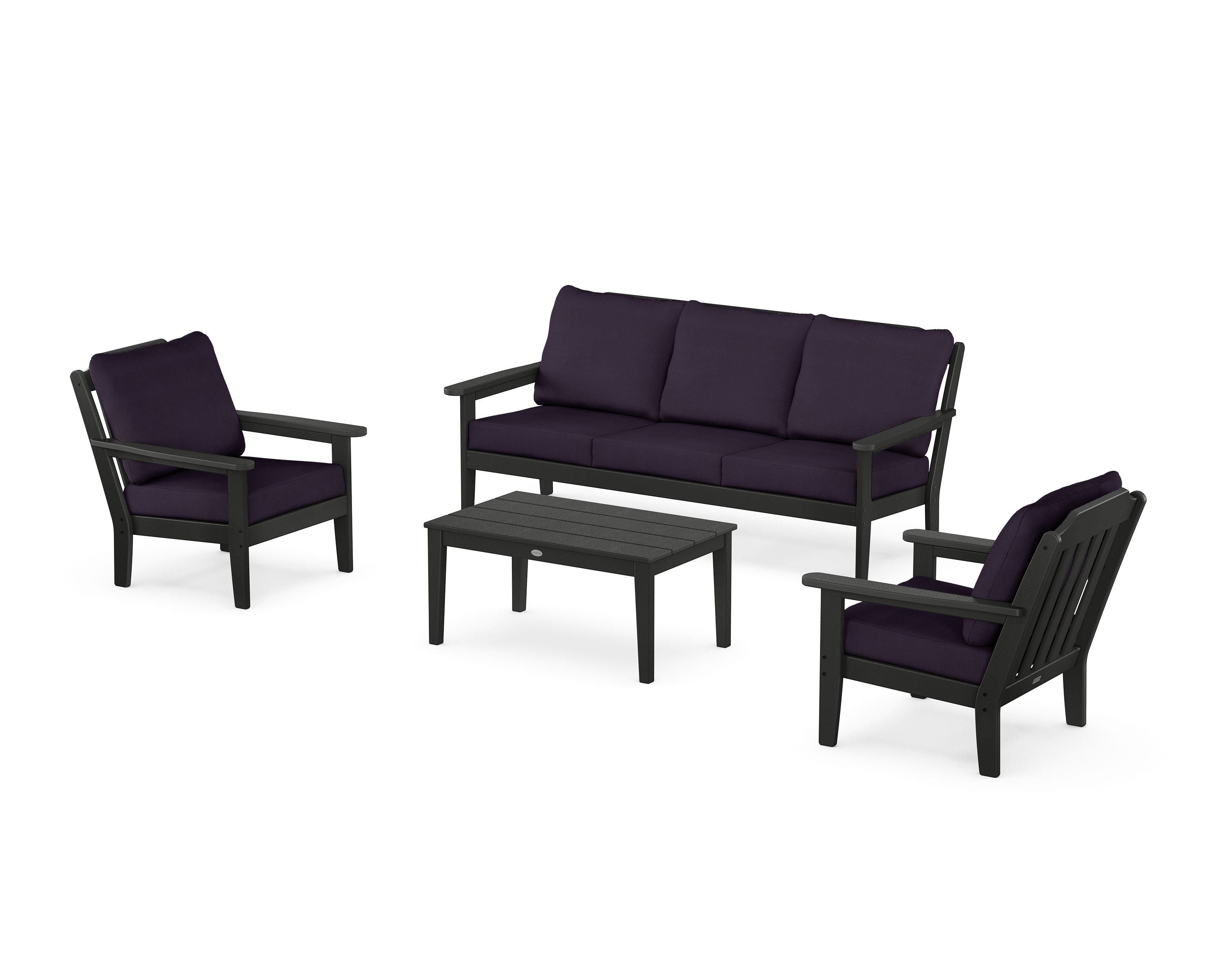 Country Living Cottage 4-Piece Deep Seating Set with Sofa in Black / Navy Linen