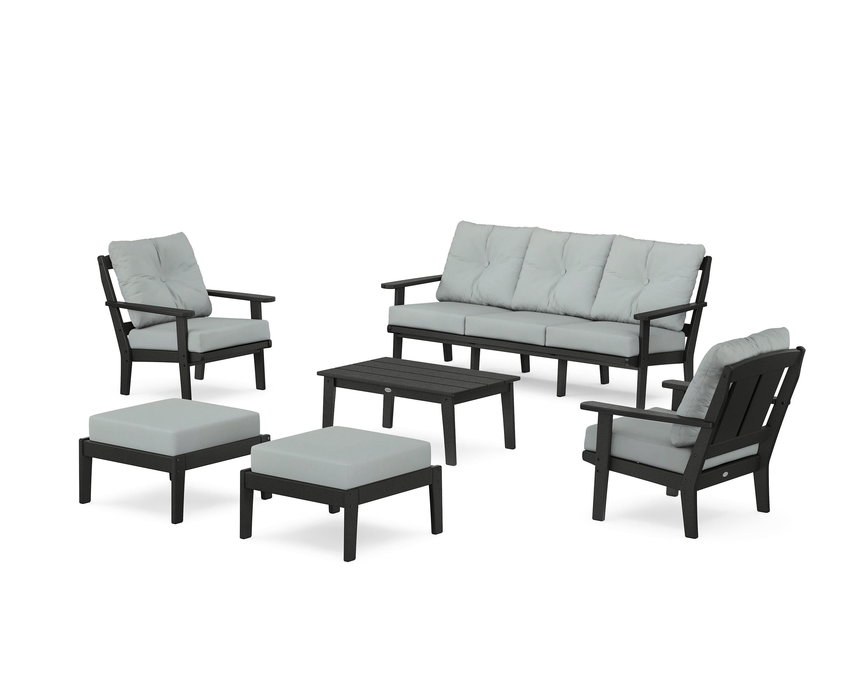 POLYWOOD Mission 6-Piece Lounge Sofa Set in Black / Spa