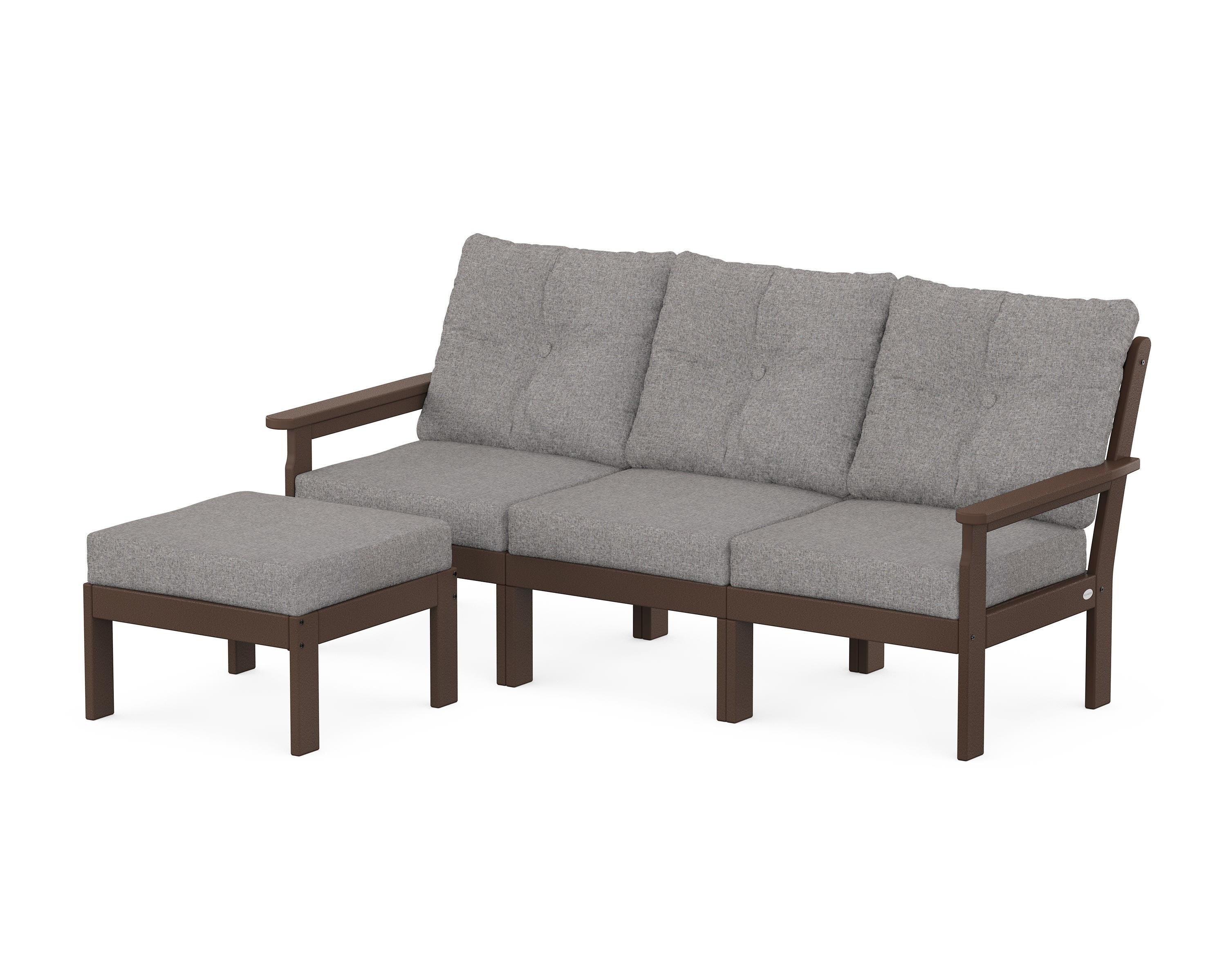 POLYWOOD Vineyard 4-Piece Sectional with Ottoman in Mahogany / Grey Mist