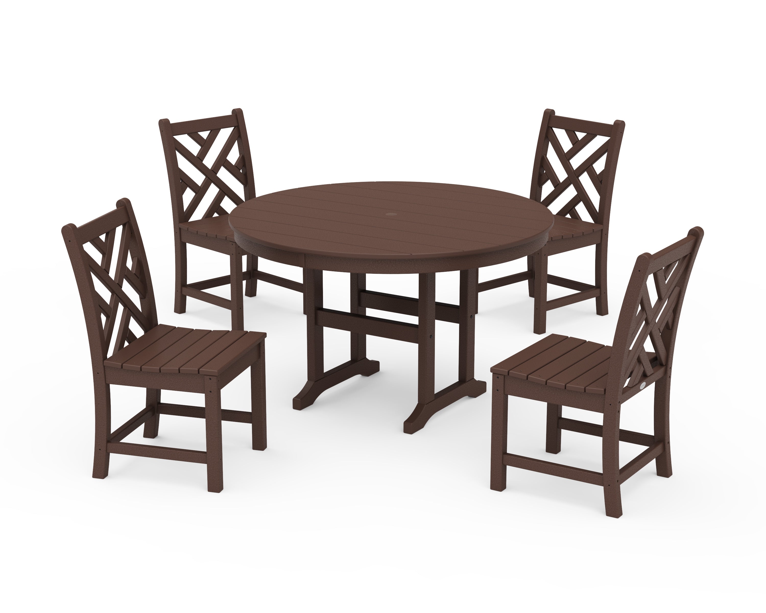 POLYWOOD Chippendale 5-Piece Round Farmhouse Side Chair Dining Set in Mahogany