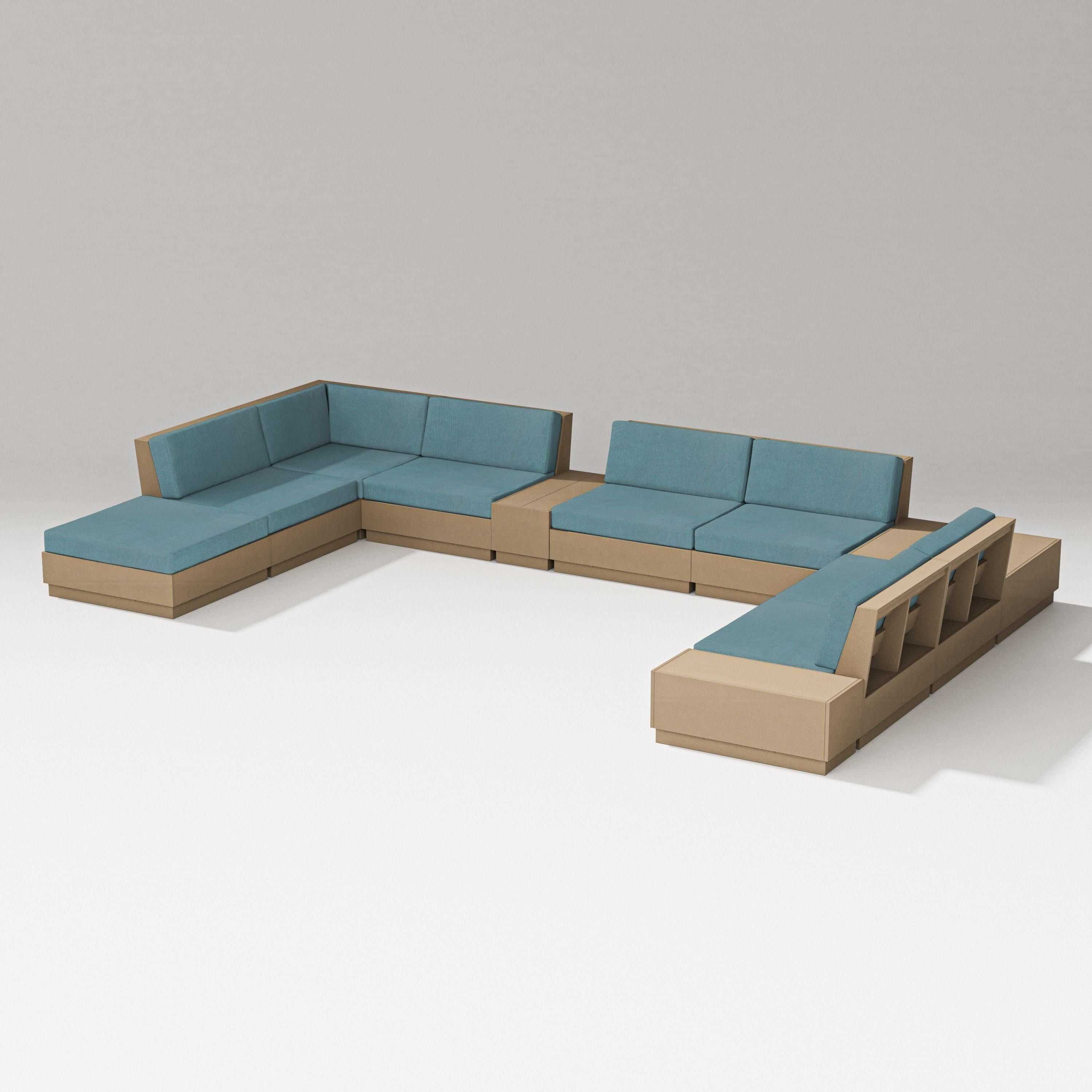 PW Designer Series Elevate 11-Piece Conversation Sectional Set in Vintage Sahara / Ocean Teal