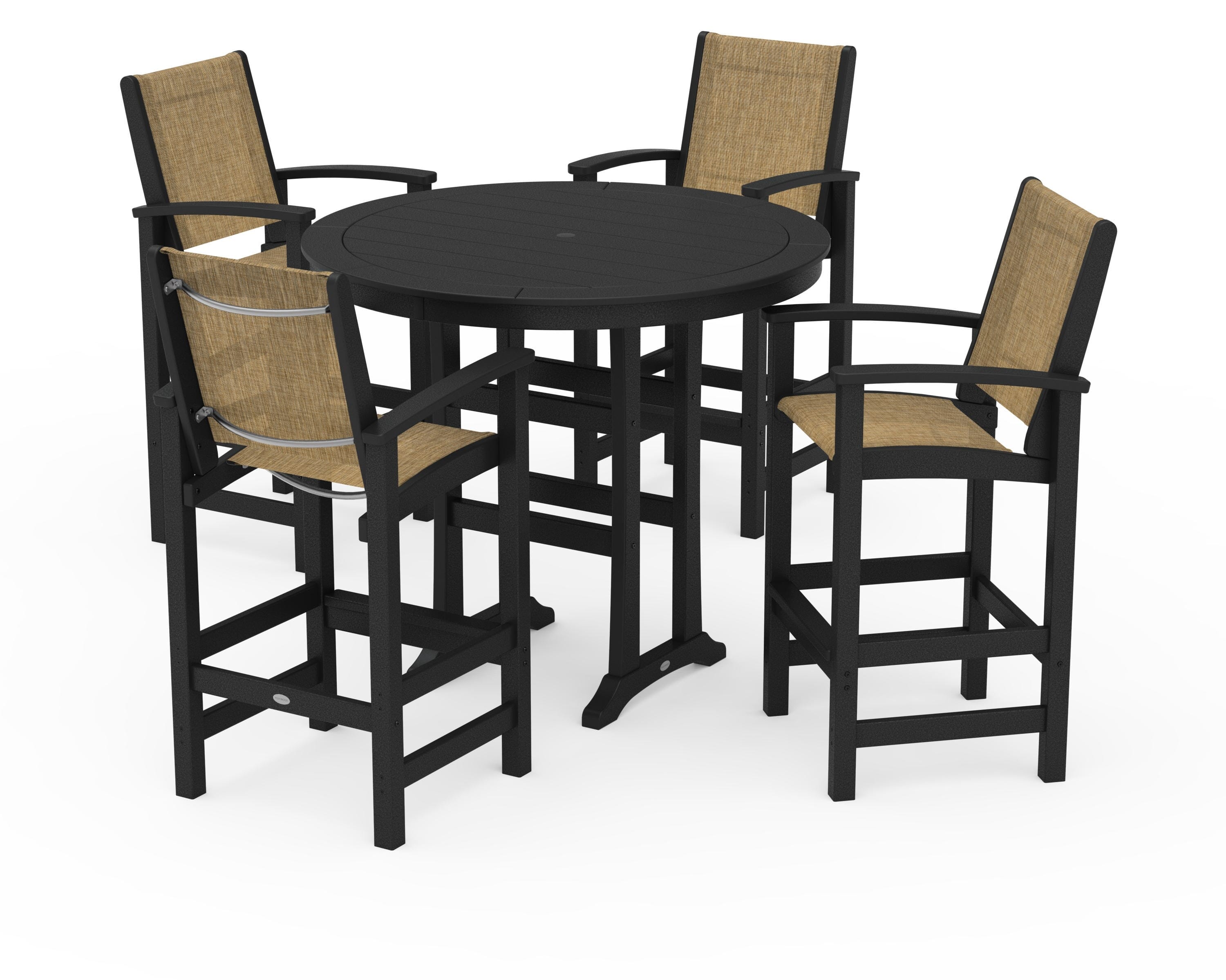 POLYWOOD Coastal 5-Piece Nautical Trestle Bar Set in Black / Burlap Sling