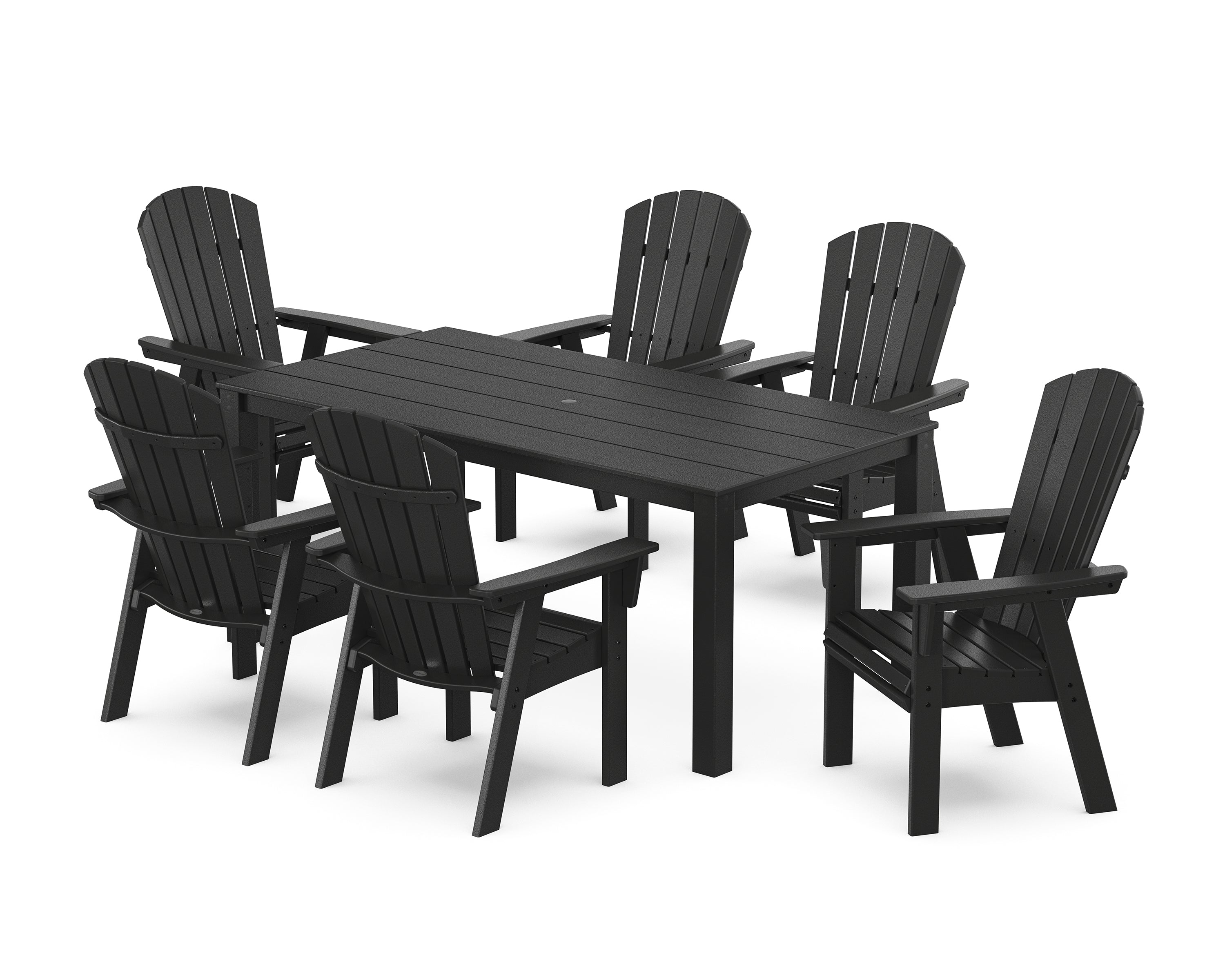 POLYWOOD Nautical Curveback Adirondack 7-Piece Parsons Dining Set in Black