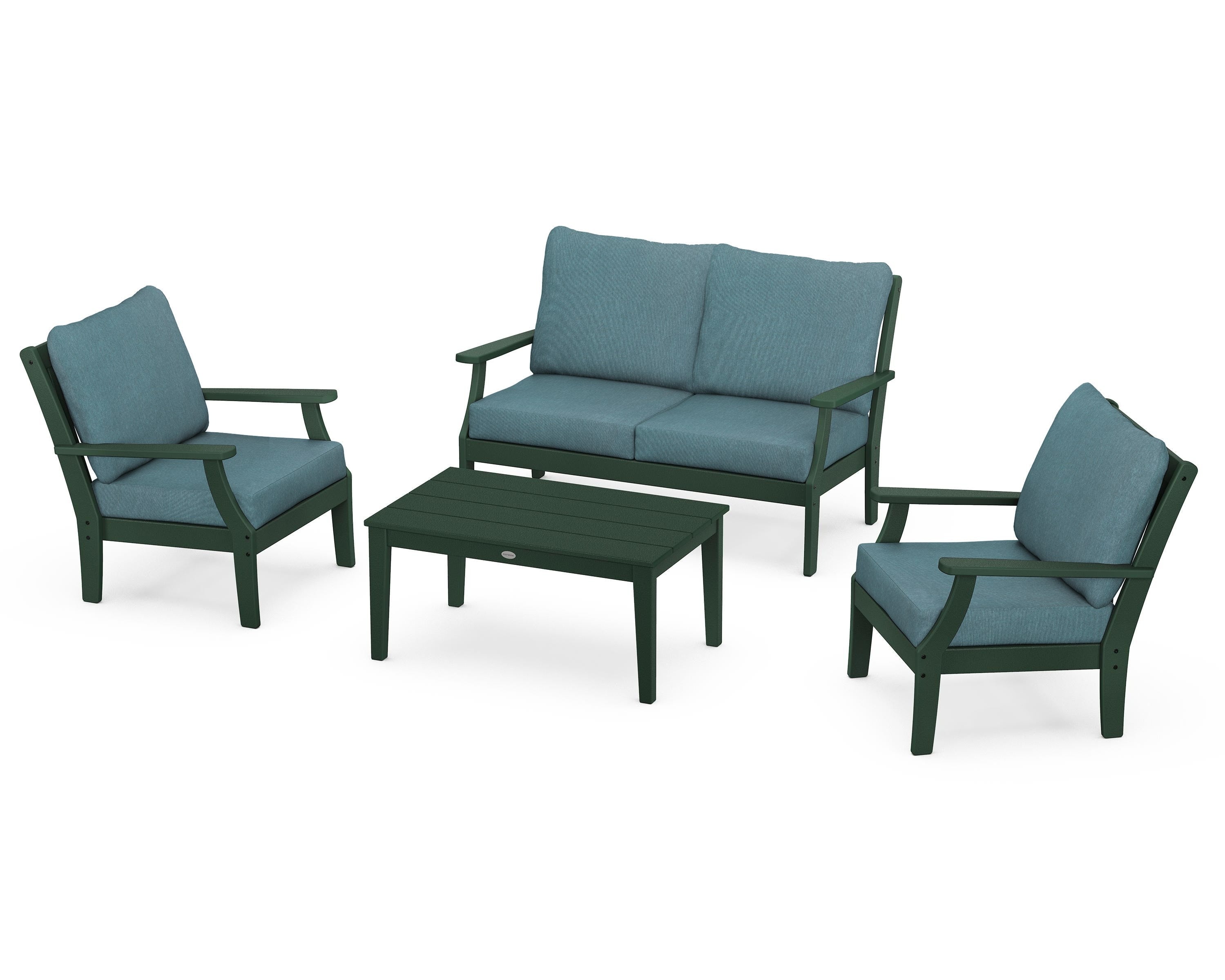 POLYWOOD Braxton 4-Piece Deep Seating Chair Set in Green / Ocean Teal