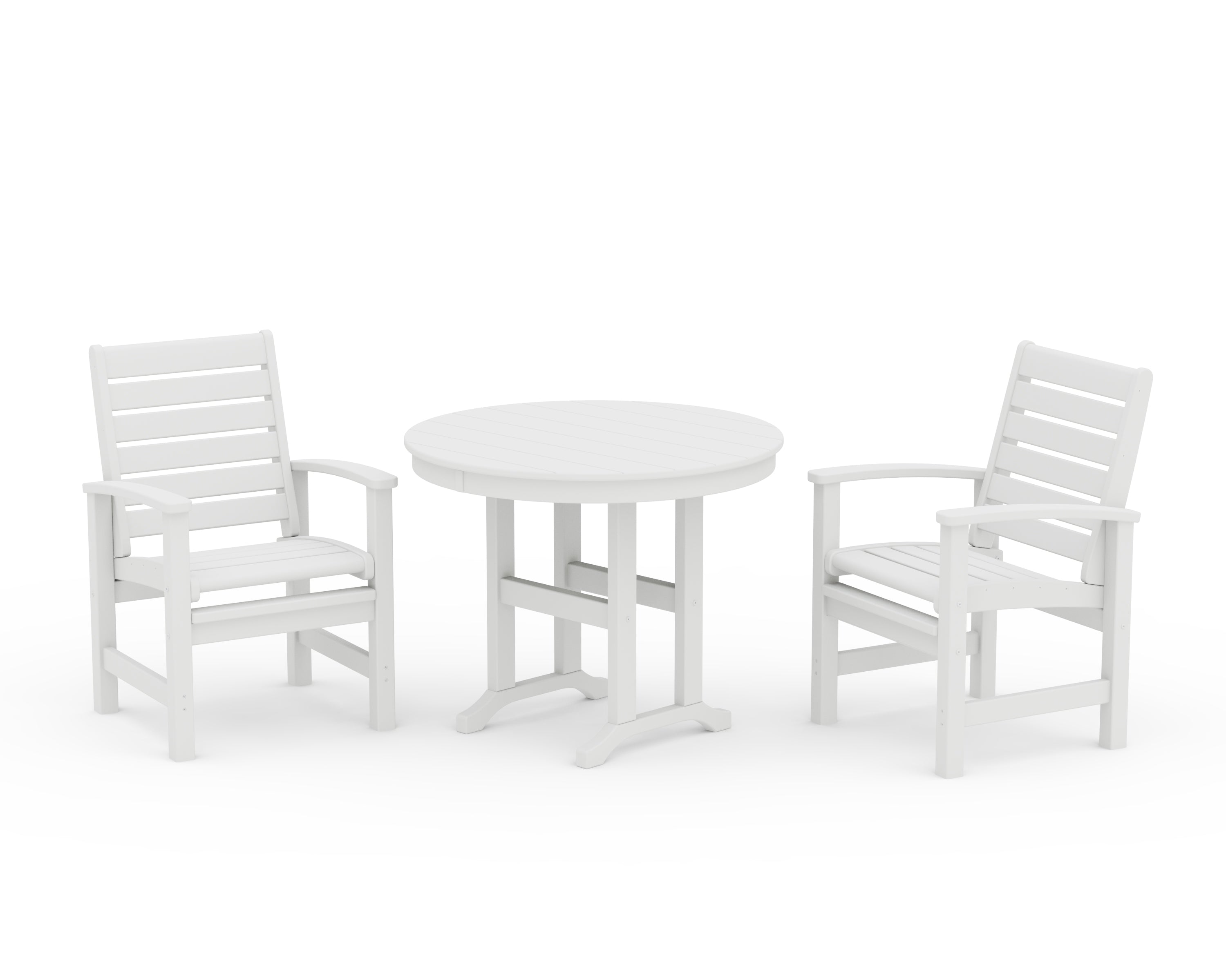 POLYWOOD Signature 3-Piece Round Farmhouse Dining Set in White