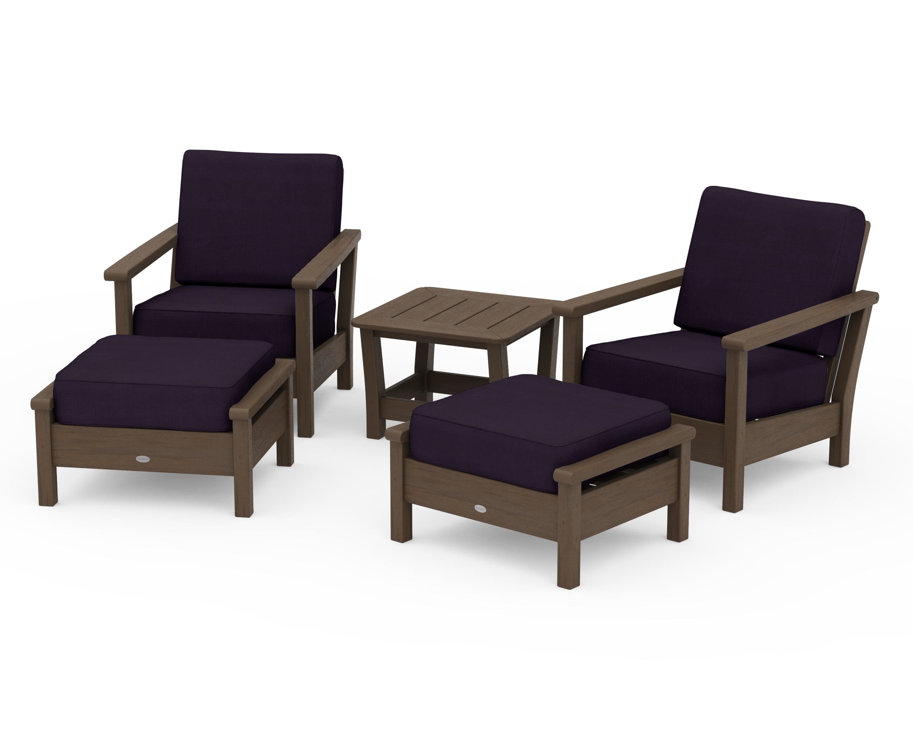 POLYWOOD Harbour 5-Piece Deep Seating Chair Set in Kona / Navy Linen