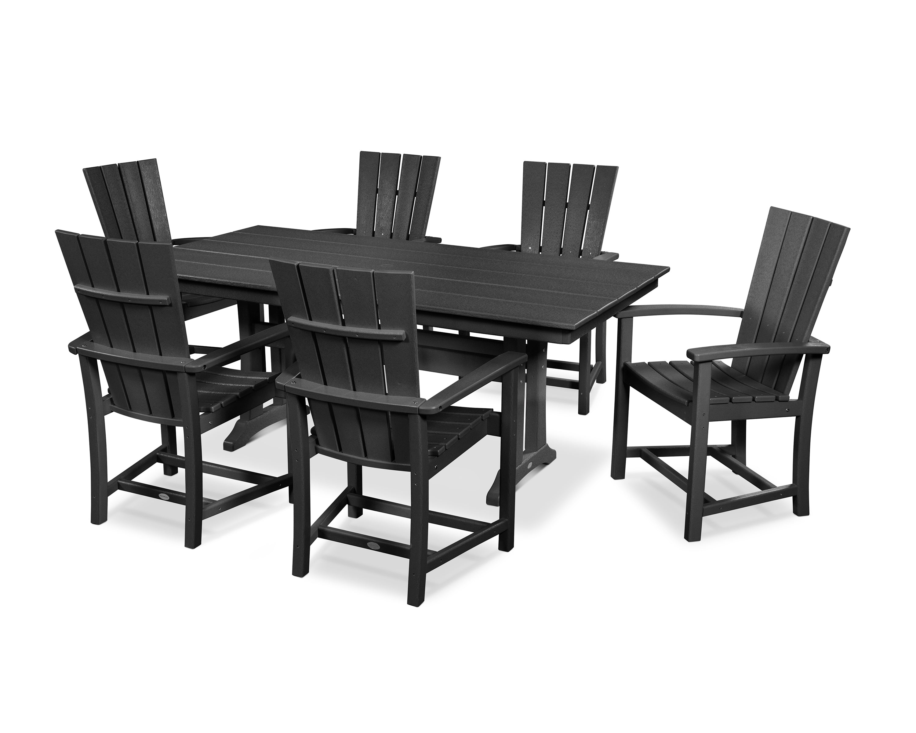 POLYWOOD® Quattro 7-Piece Farmhouse Dining Set with Trestle Legs in Black