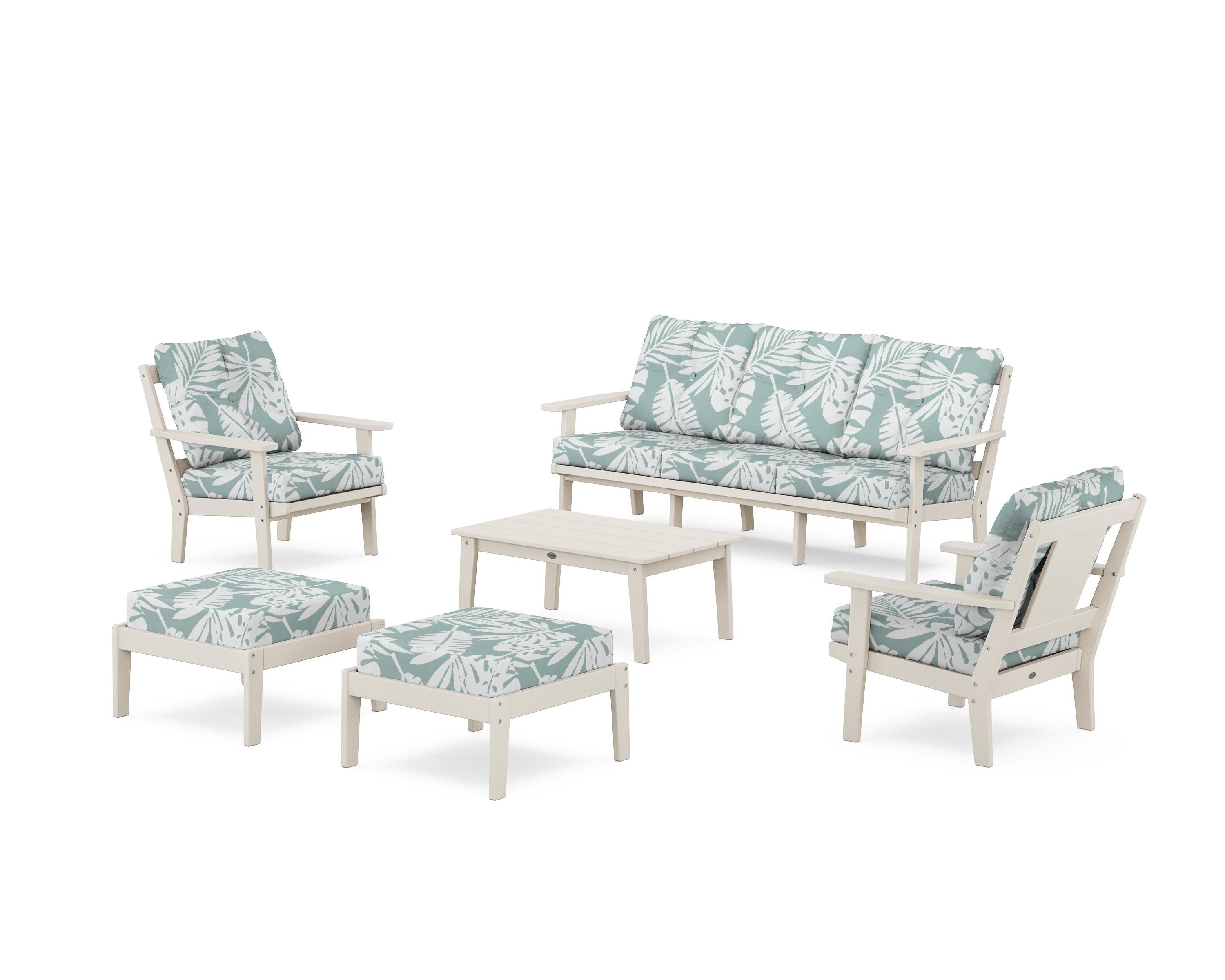 POLYWOOD Prairie 6-Piece Lounge Sofa Set in Sand / Leaf Glacier Spa