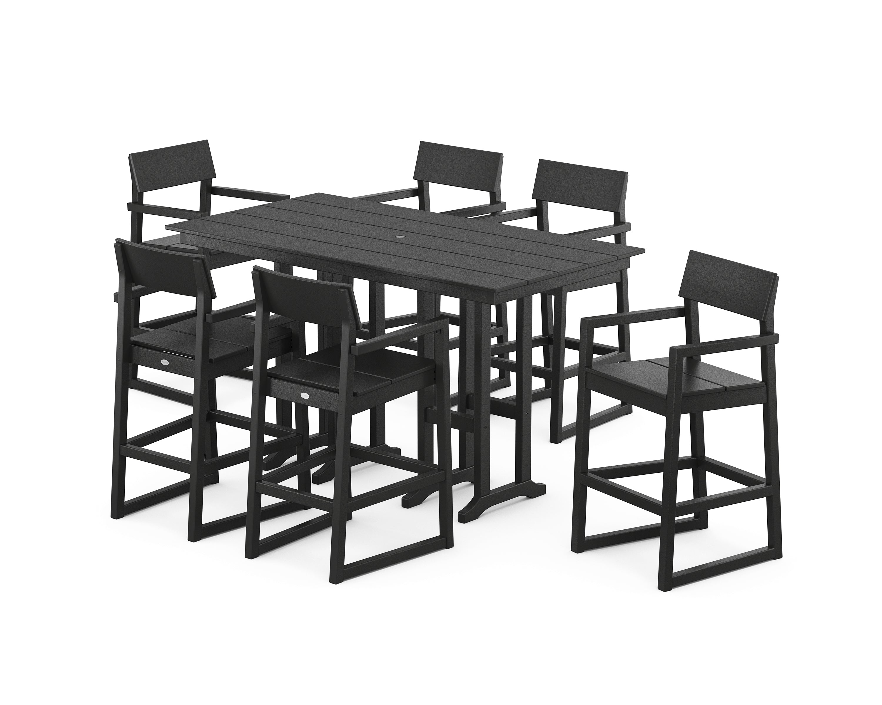 POLYWOOD EDGE Arm Chair 7-Piece Farmhouse Bar Set in Black