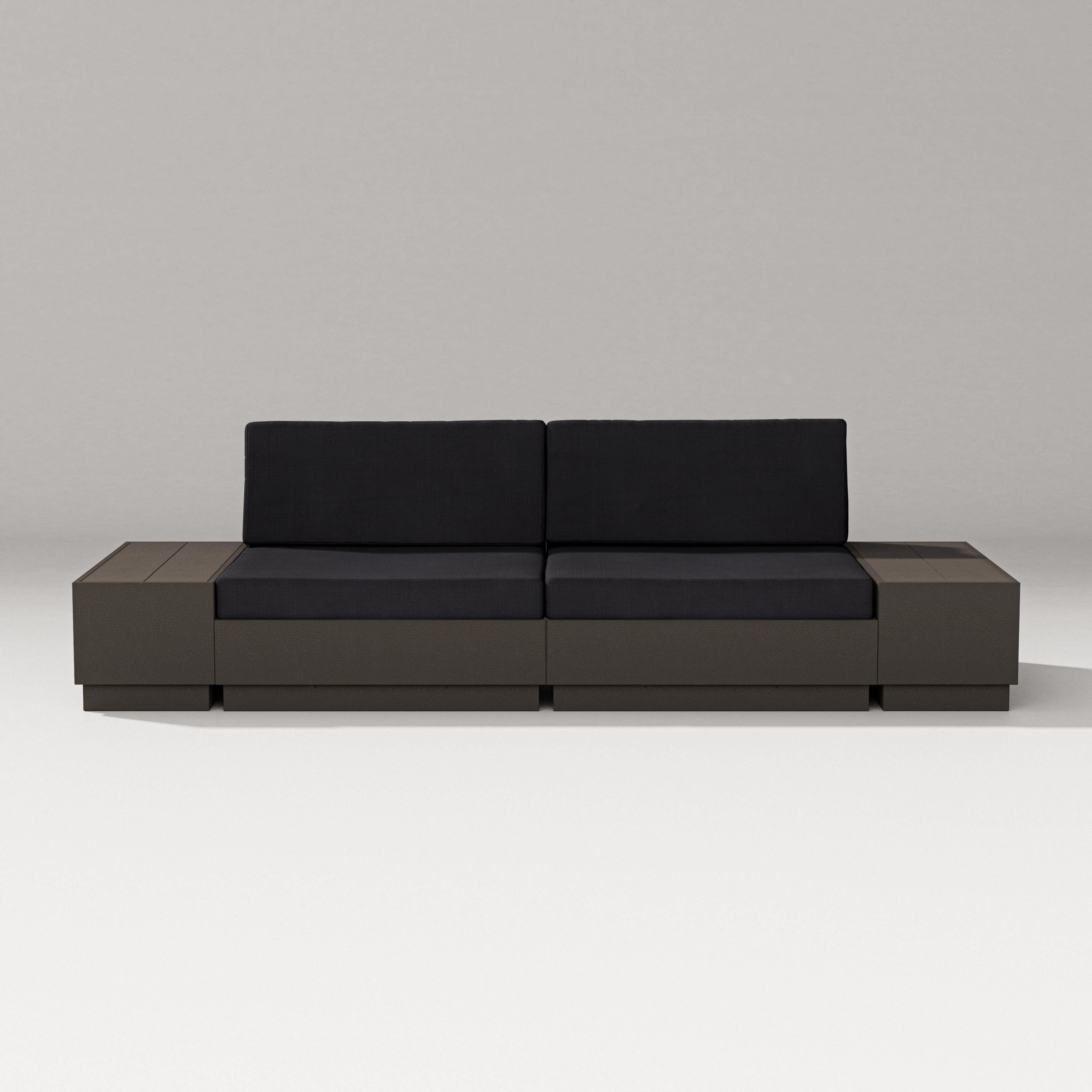 PW Designer Series Elevate 4-Piece Loveseat Sectional in Vintage Coffee / Midnight Linen