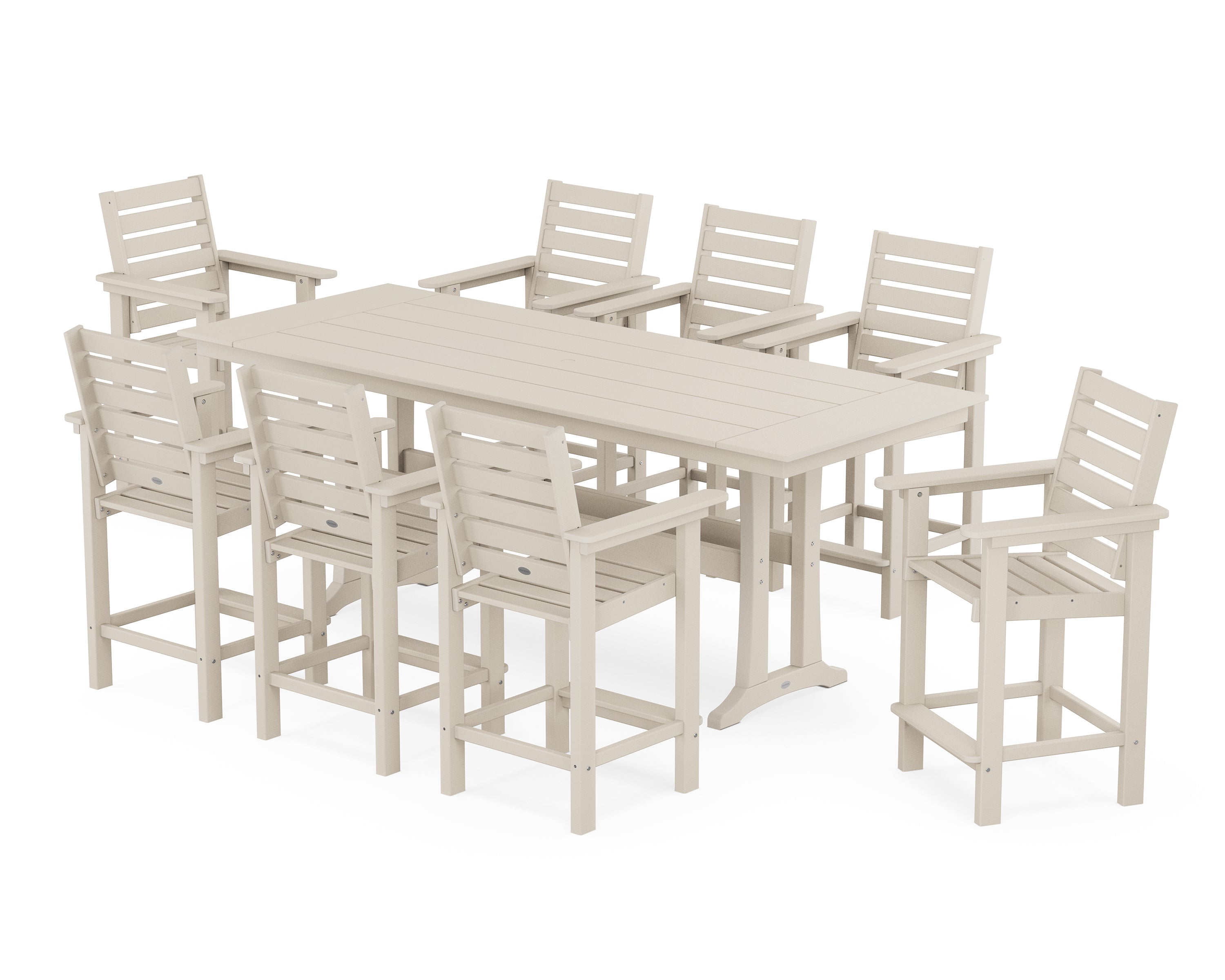 POLYWOOD Captain 9-Piece Farmhouse Counter Set with Trestle Legs in Sand
