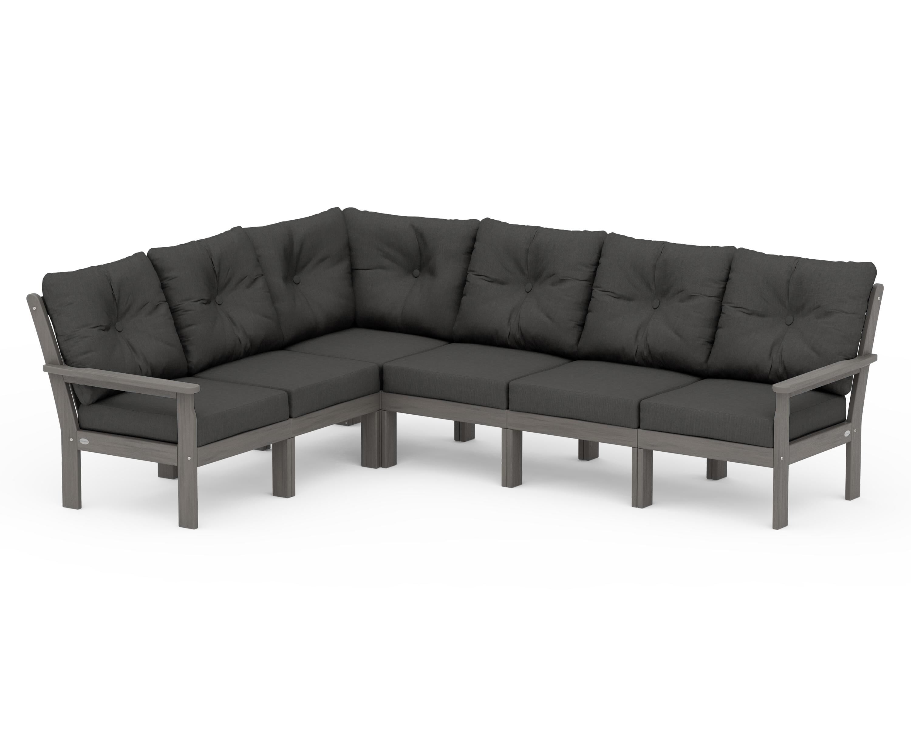 POLYWOOD Vineyard 6-Piece Sectional in Driftwood / Spectrum Carbon