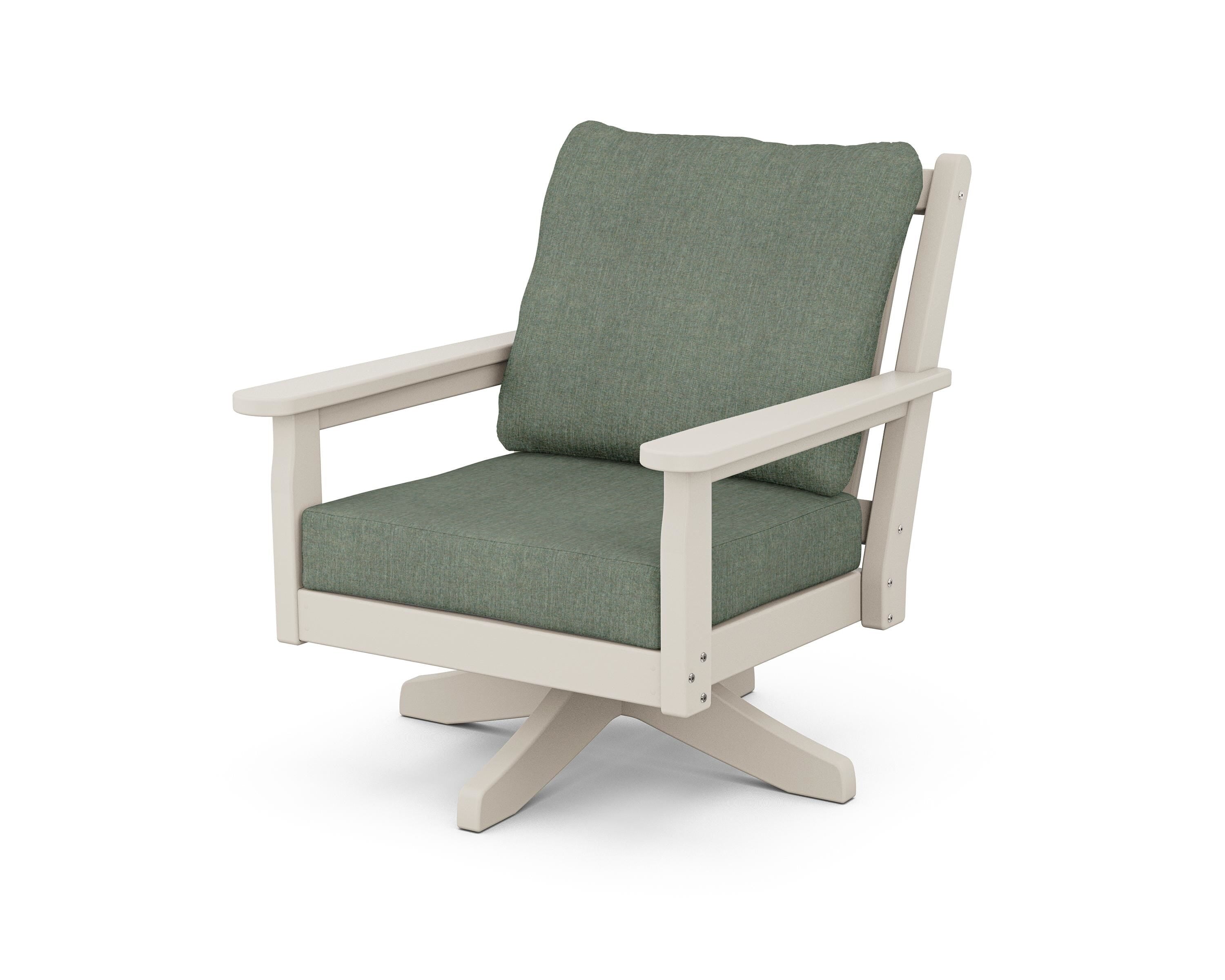 POLYWOOD Chippendale Deep Seating Swivel Chair in Sand / Cast Sage