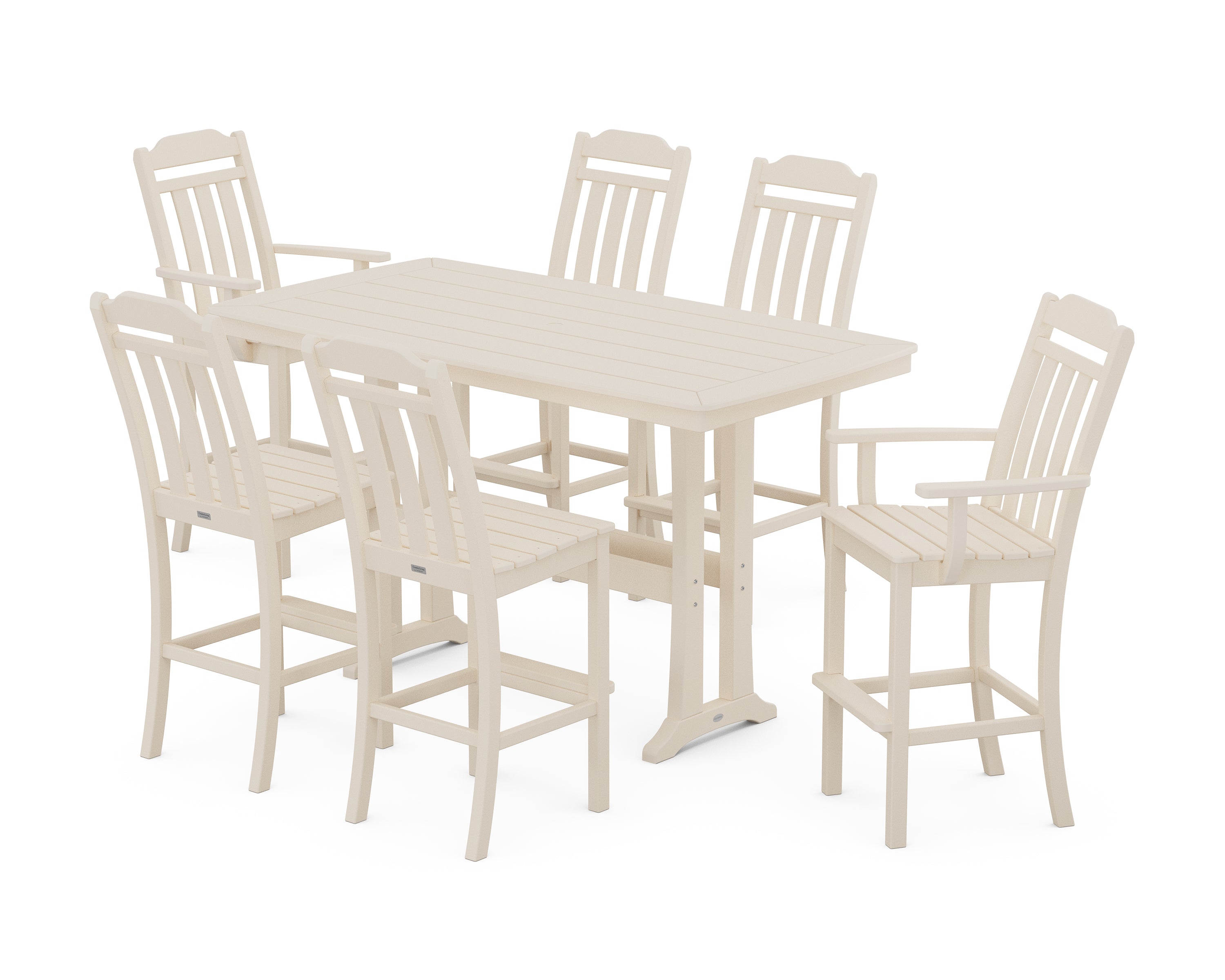Country Living Cottage 7-Piece Bar Set with Trestle Legs in Sand