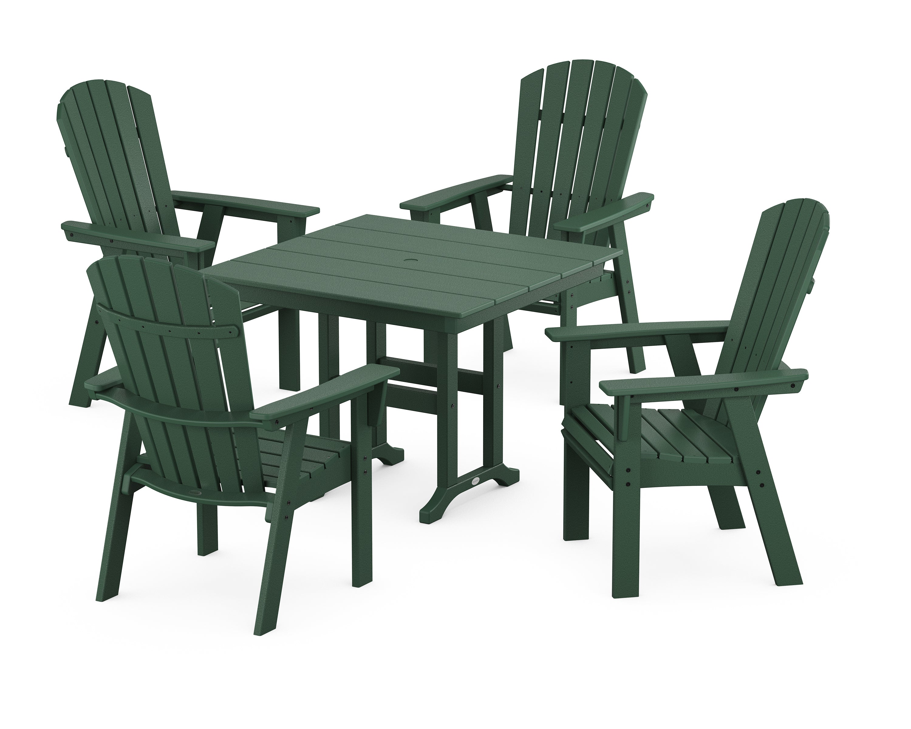 POLYWOOD® Nautical Curveback Adirondack 5-Piece Farmhouse Dining Set in Green