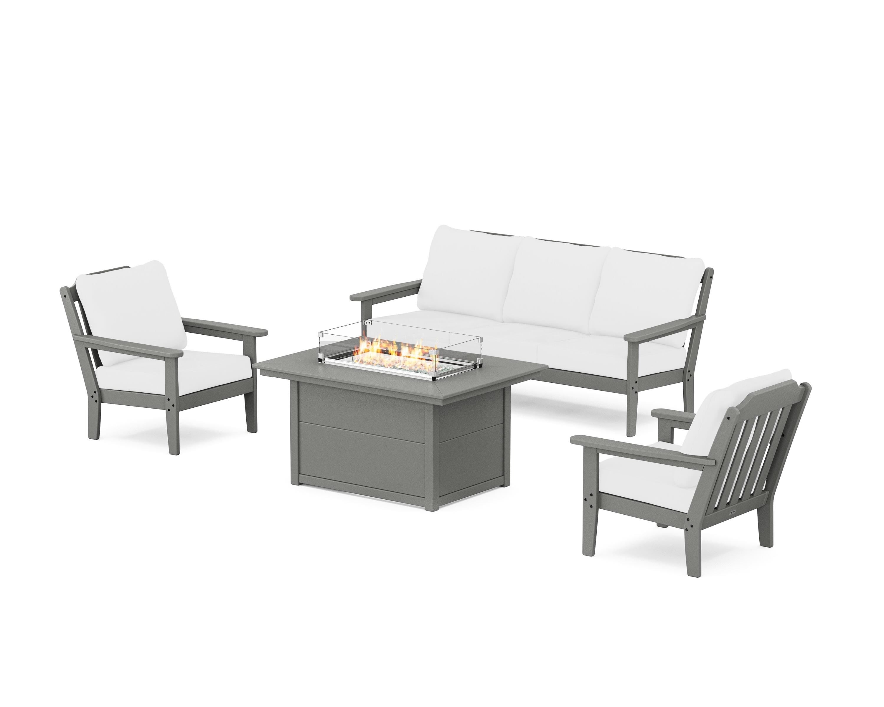 Country Living Cottage Deep Seating Fire Pit Table Set in Slate Grey / Natural