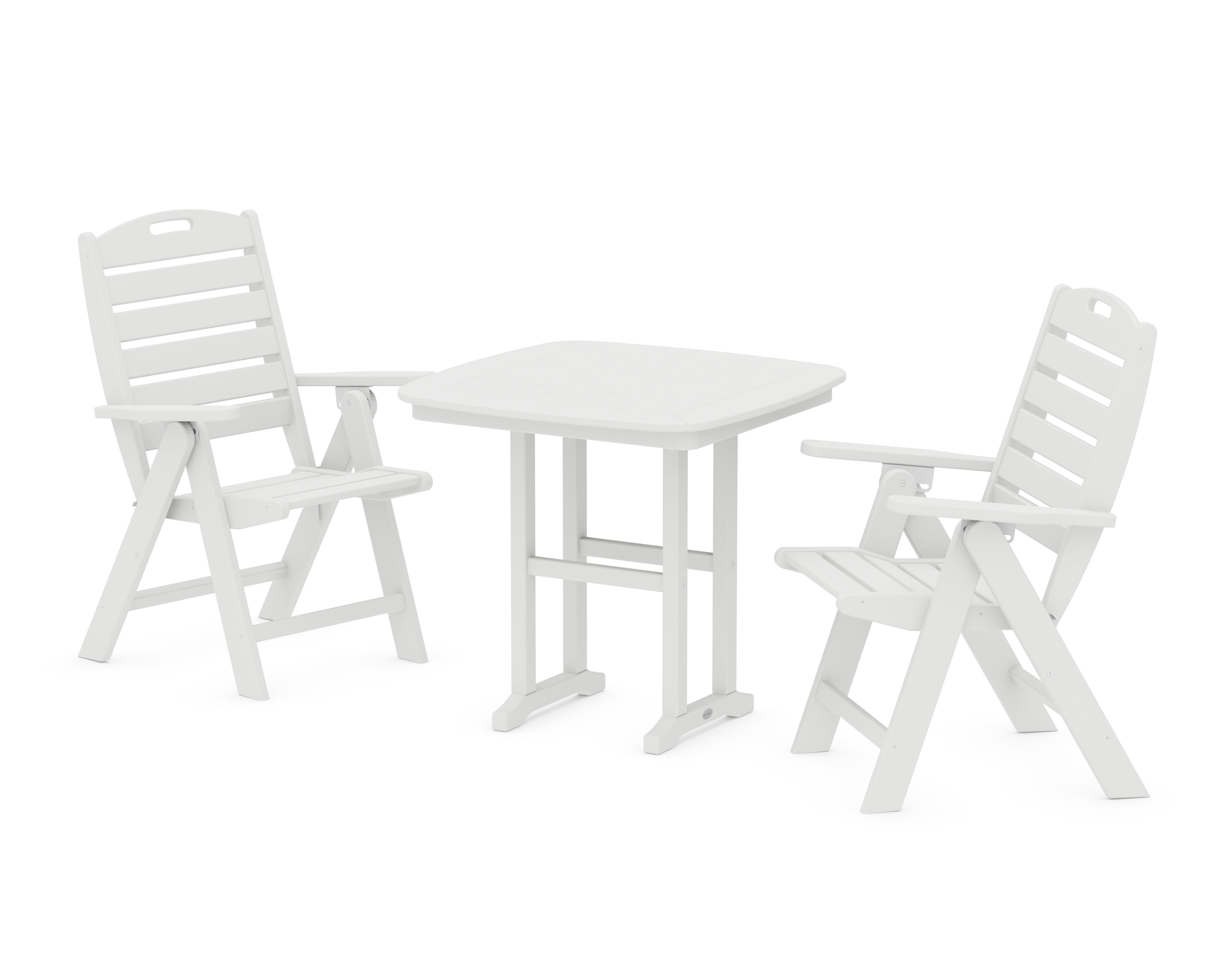 POLYWOOD Nautical Folding Highback Chair 3-Piece Dining Set in White