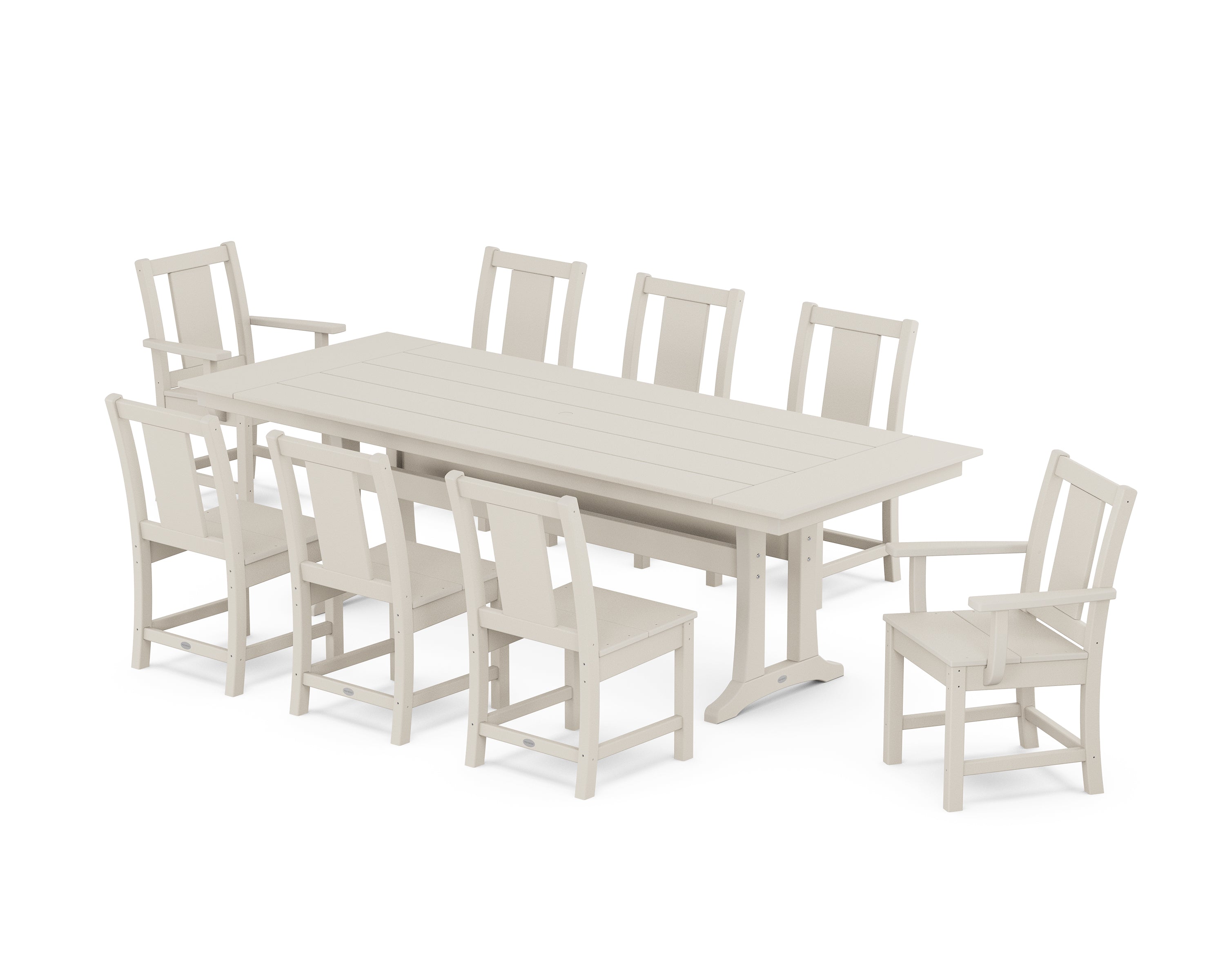 POLYWOOD Prairie 9-Piece Farmhouse Dining Set with Trestle Legs in Sand