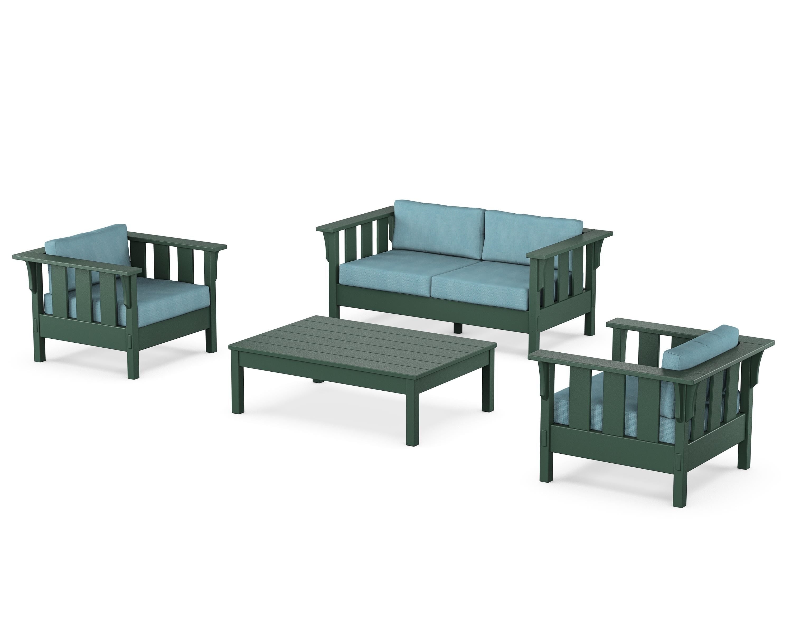 Martha Stewart by POLYWOOD Acadia 4-Piece Deep Seating Set with Loveseat in Green / Lattice Sky Blue