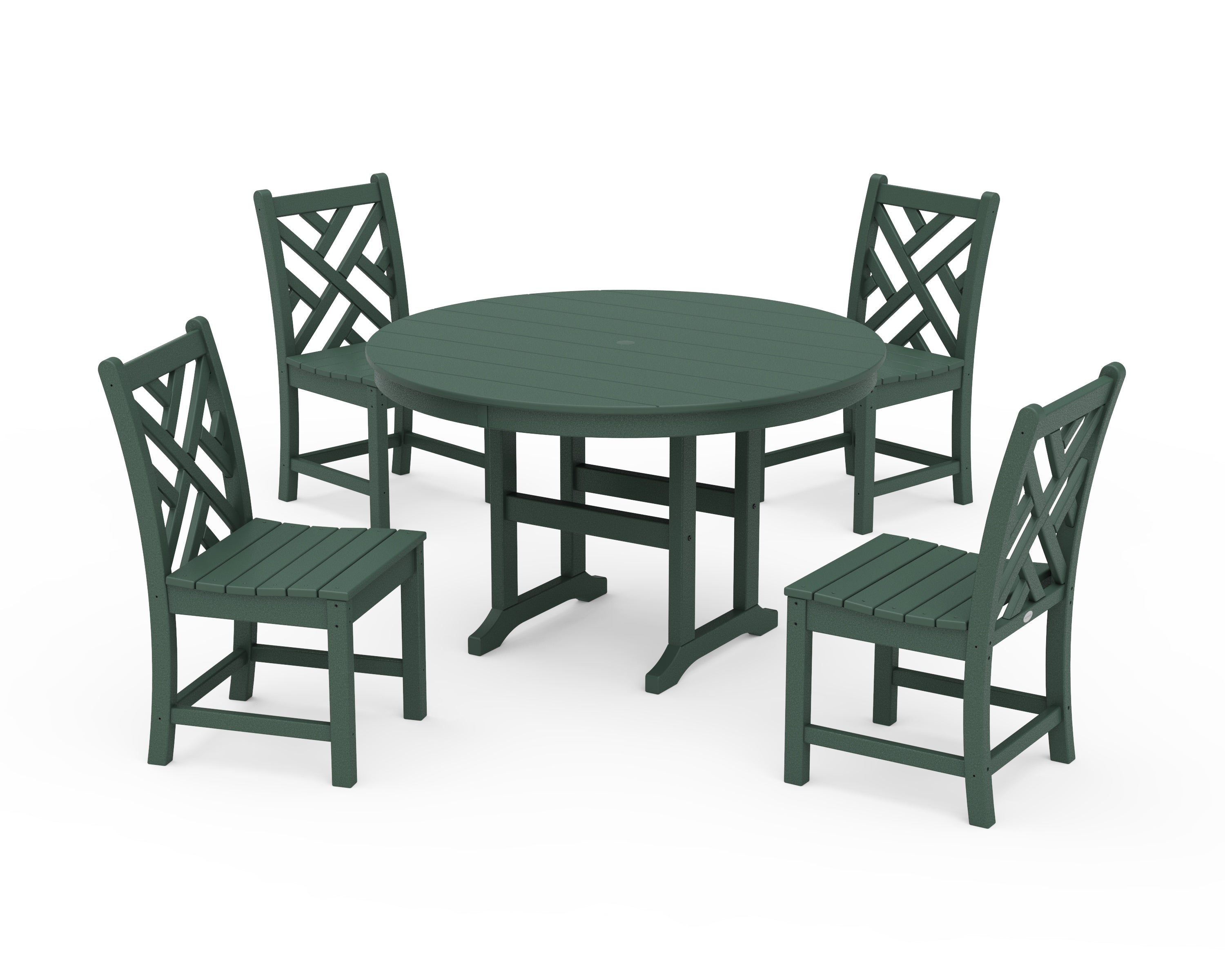POLYWOOD Chippendale 5-Piece Round Farmhouse Side Chair Dining Set in Green
