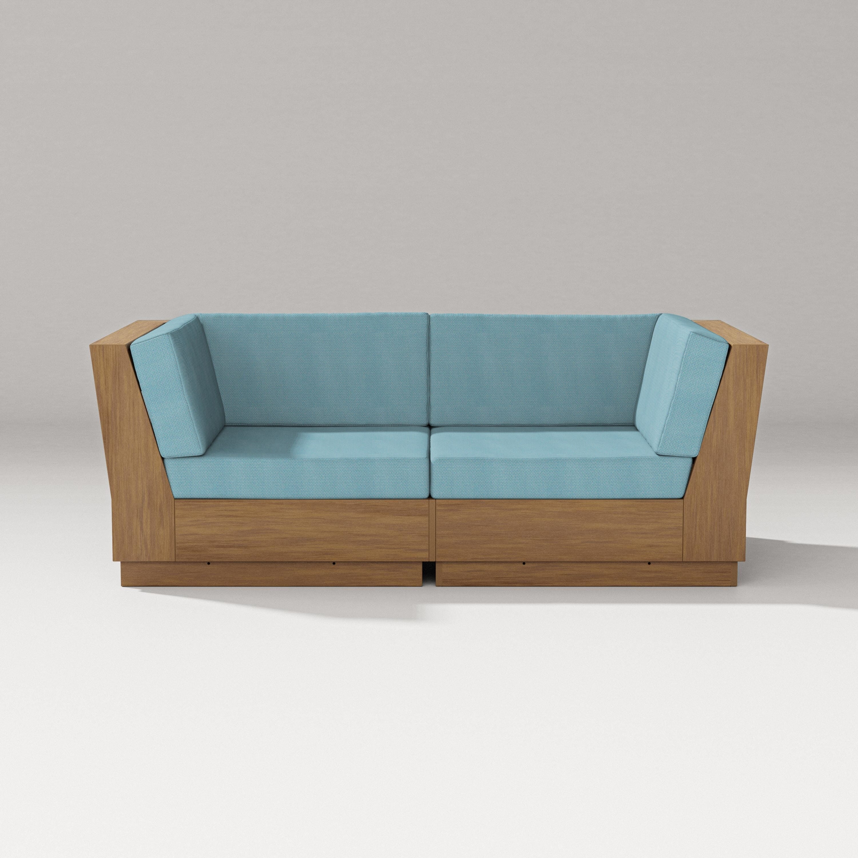 PW Designer Series Elevate Loveseat Sectional in Natural / Lattice Sky Blue