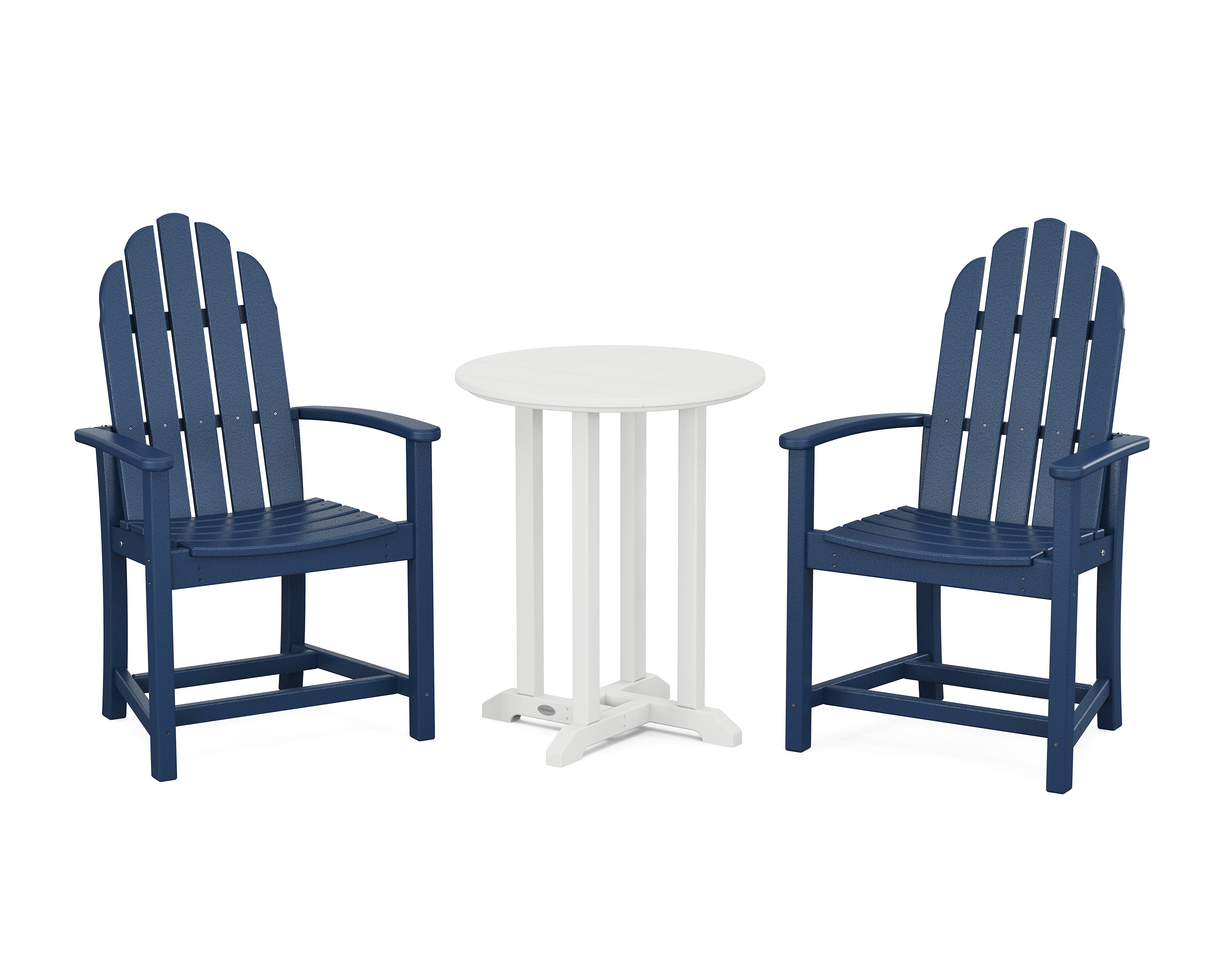 POLYWOOD Classic Adirondack 3-Piece Round Bistro Dining Set in Navy / White