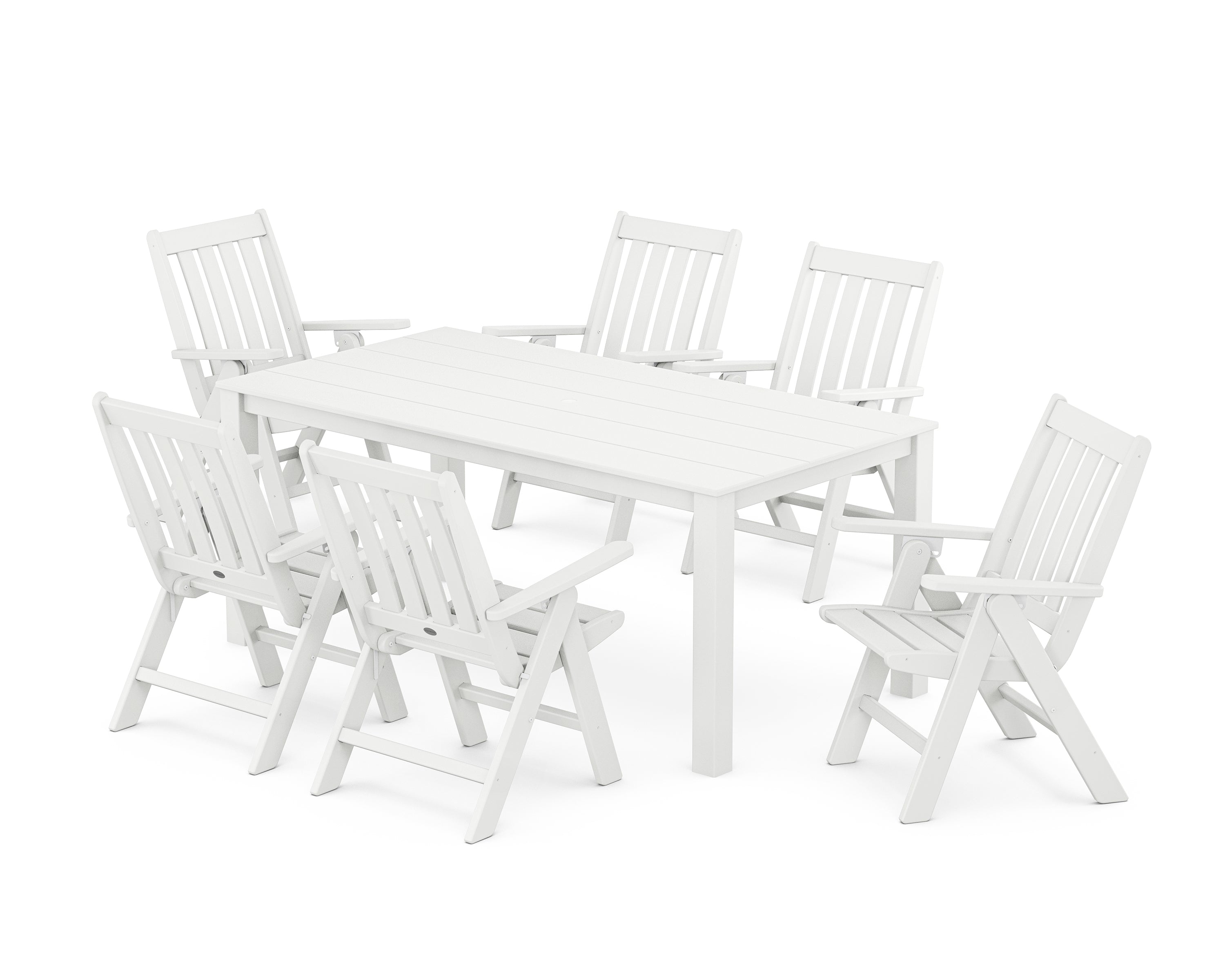 POLYWOOD Vineyard Folding Chair 7-Piece Parsons Dining Set in White