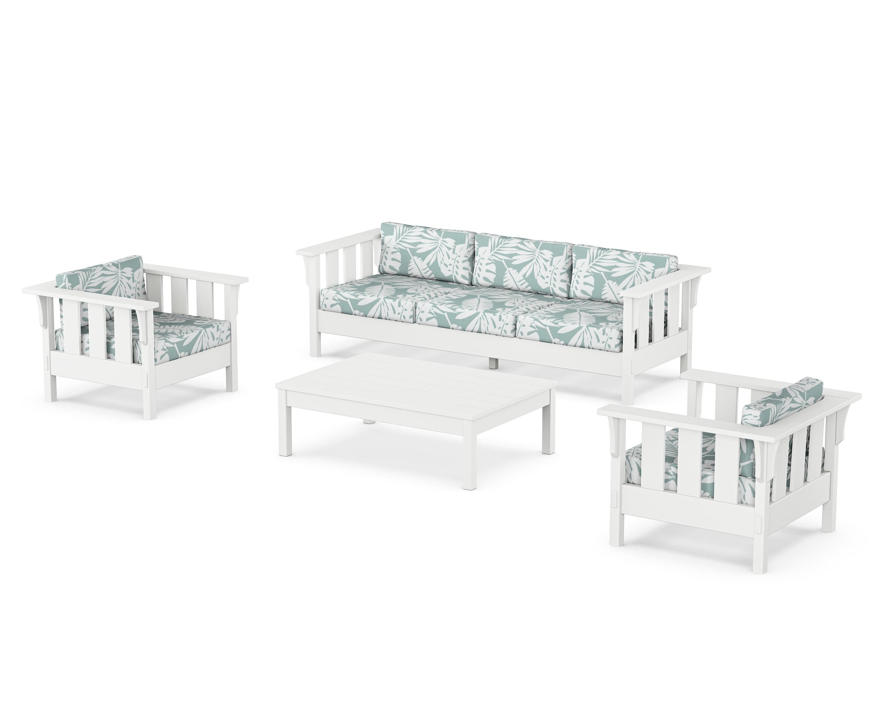 Martha Stewart by POLYWOOD Acadia 4-Piece Deep Seating Set with Sofa in White / Leaf Glacier Spa