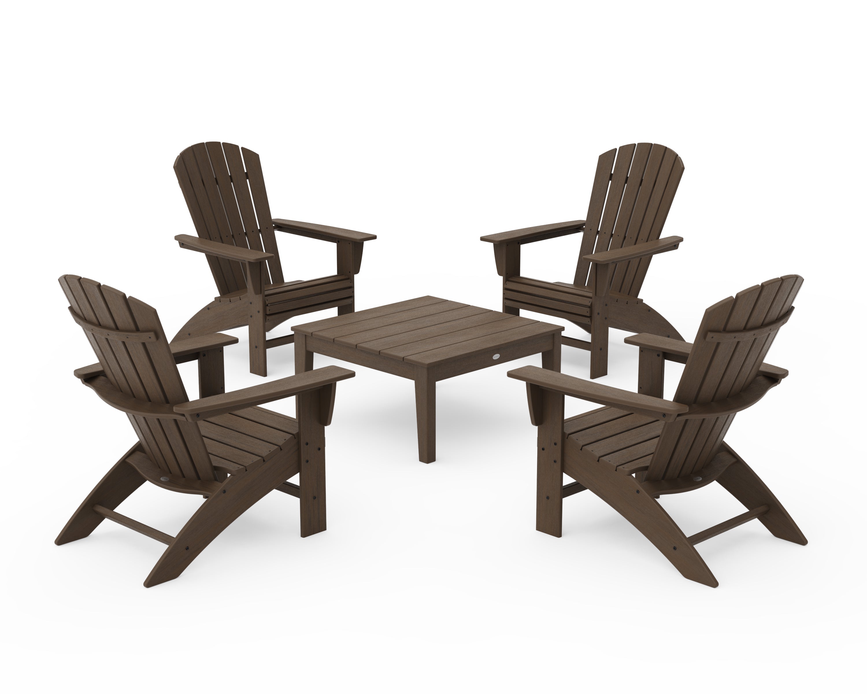 POLYWOOD 5-Piece Nautical Curveback Adirondack Chair Conversation Set with 36" Conversation Table in Kona
