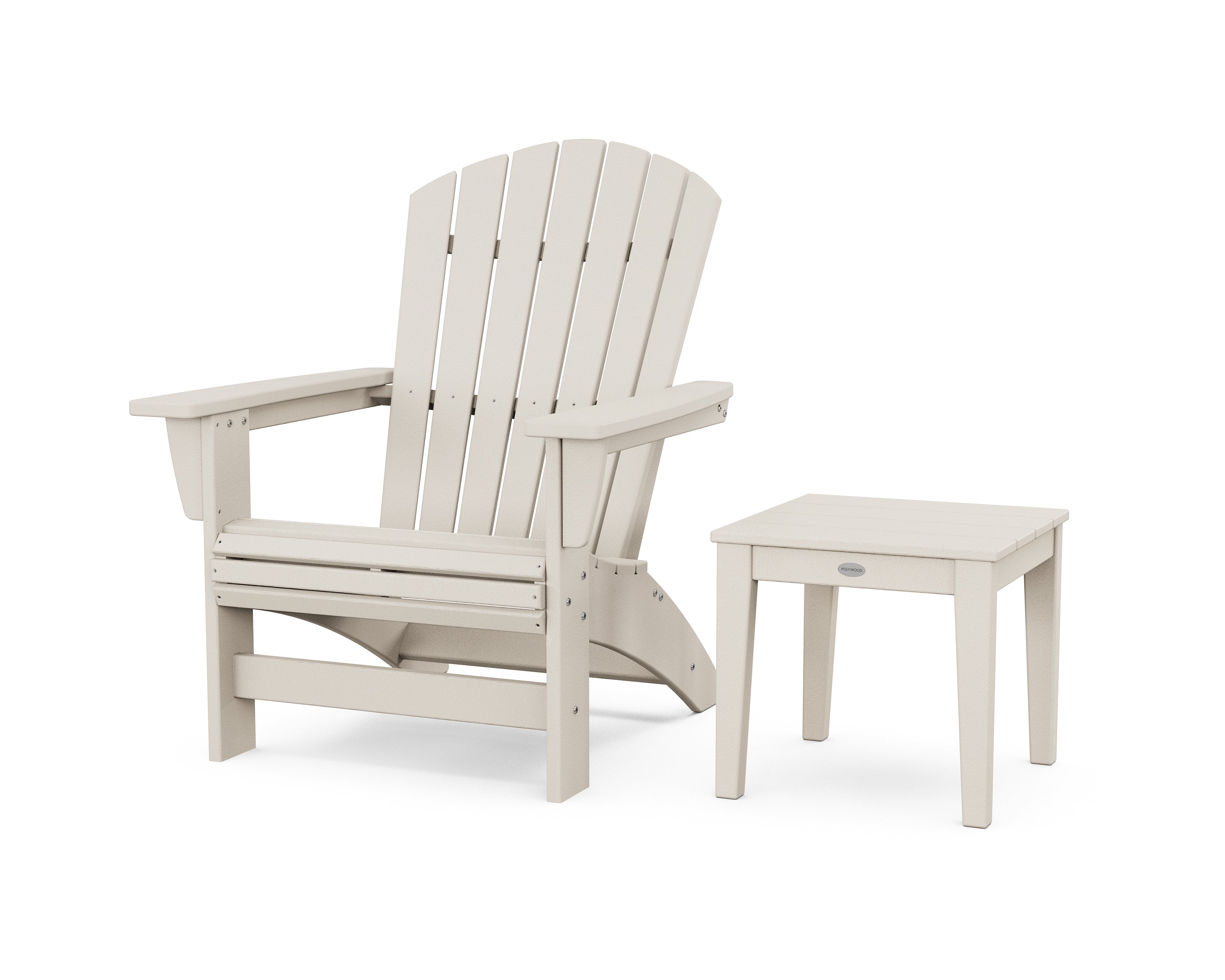 POLYWOOD Nautical Grand Adirondack Chair with Side Table in Sand