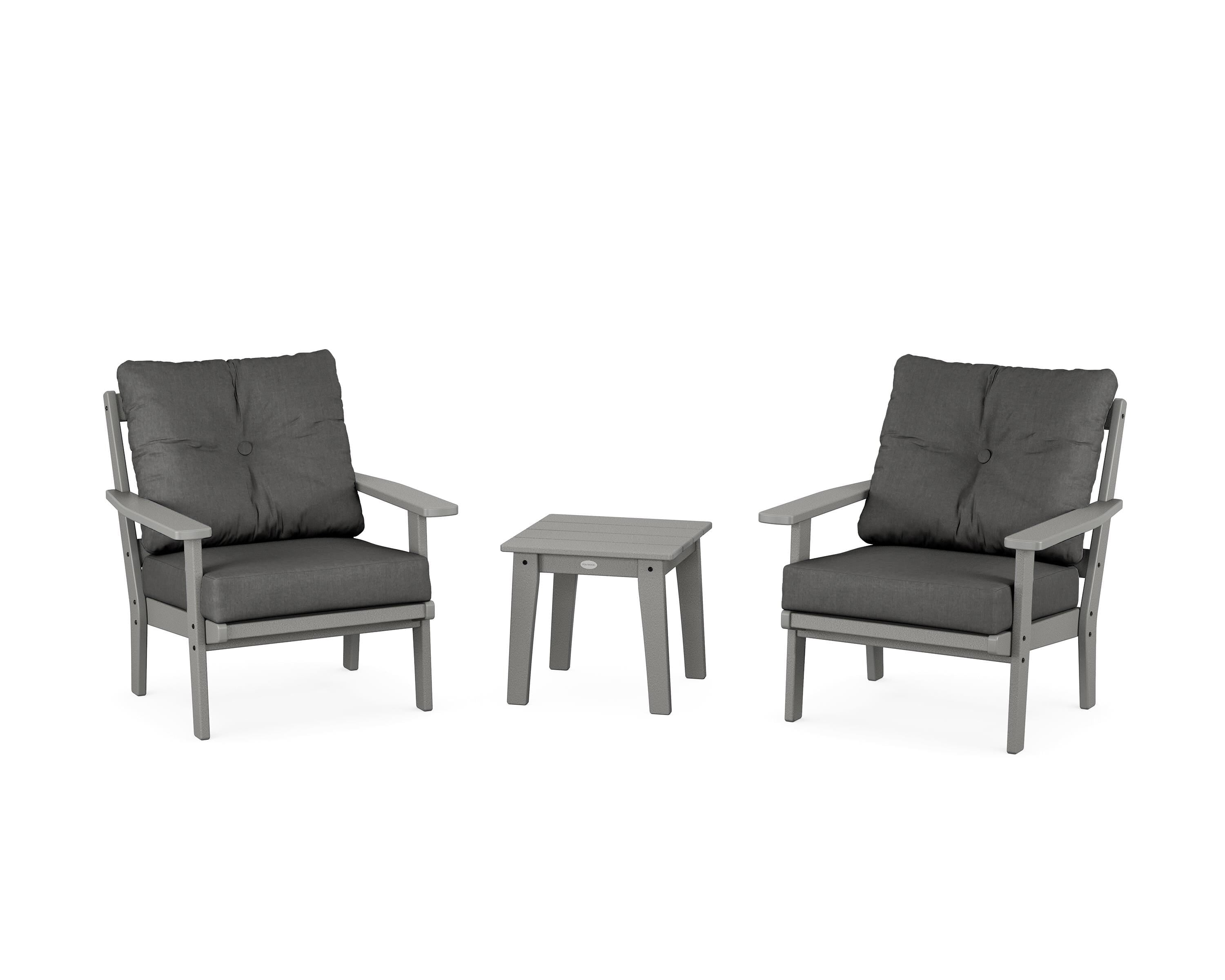 POLYWOOD Oxford 3-Piece Deep Seating Set in Slate Grey / Spectrum Carbon