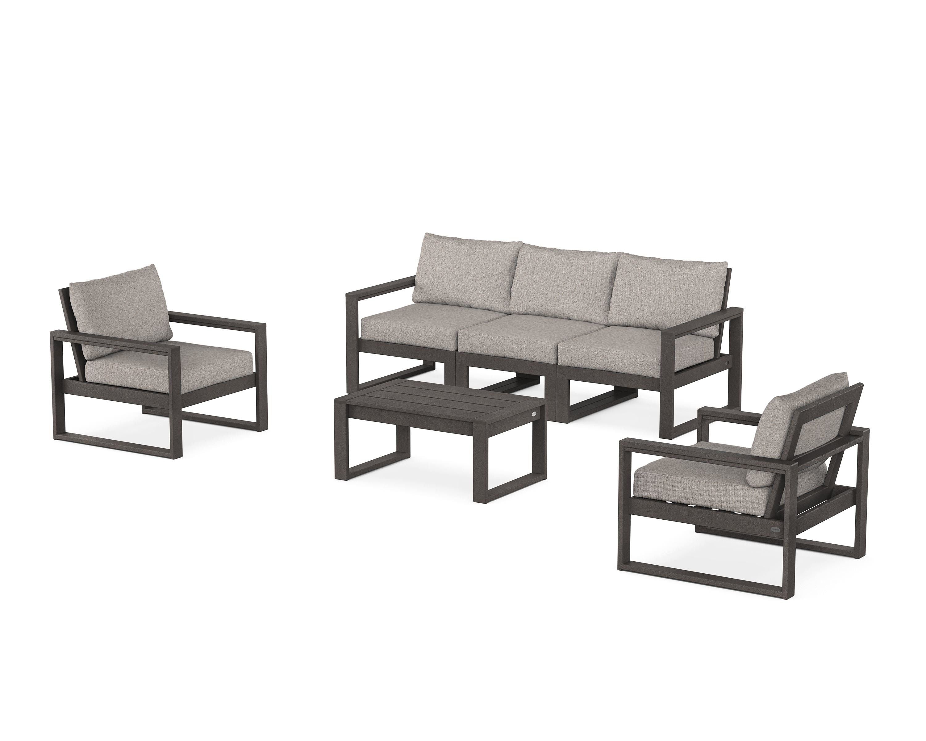 POLYWOOD EDGE Sectional 4-Piece Deep Seating Set with Sofa in Vintage Coffee / Weathered Tweed