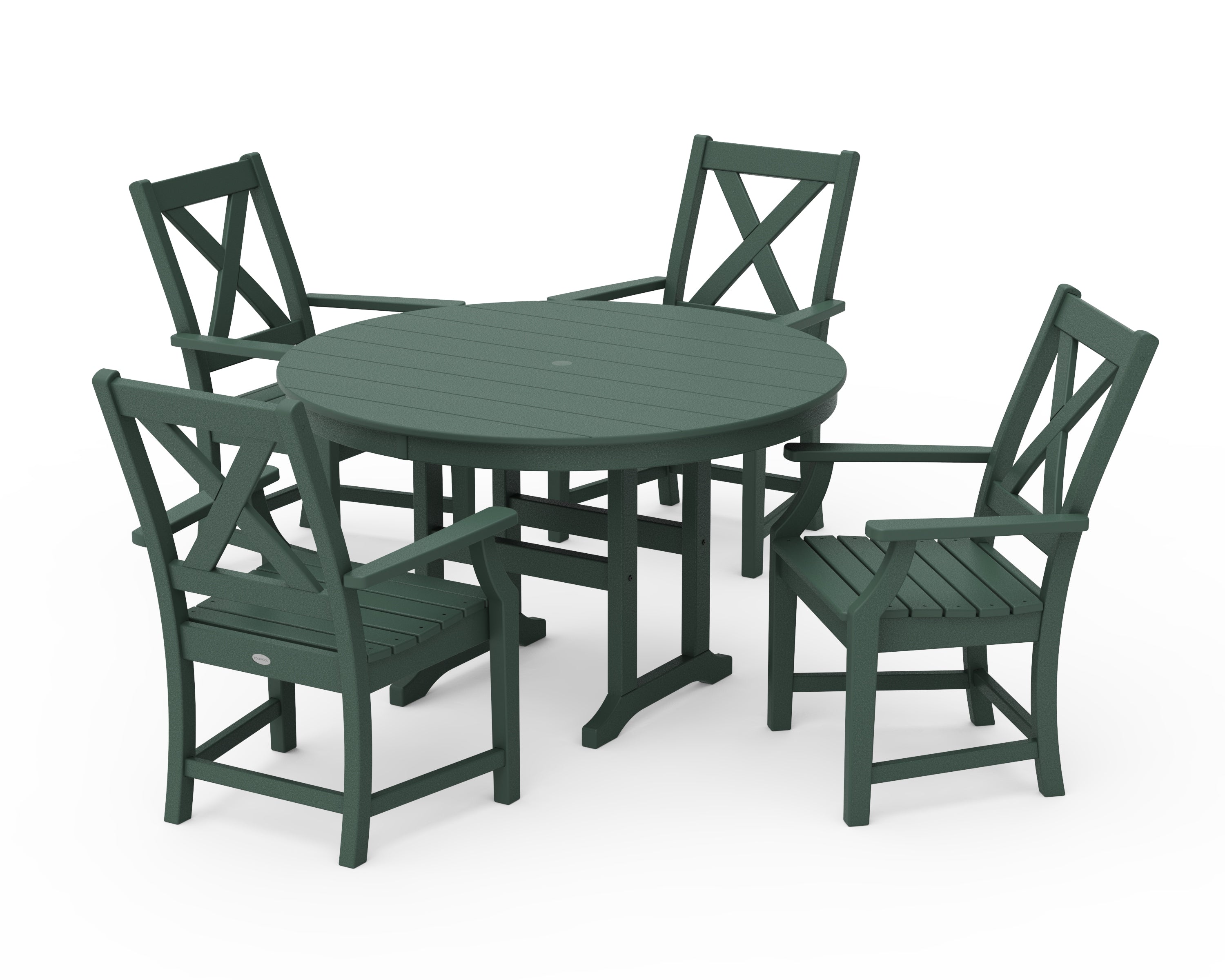 POLYWOOD Braxton 5-Piece Round Farmhouse Dining Set in Green