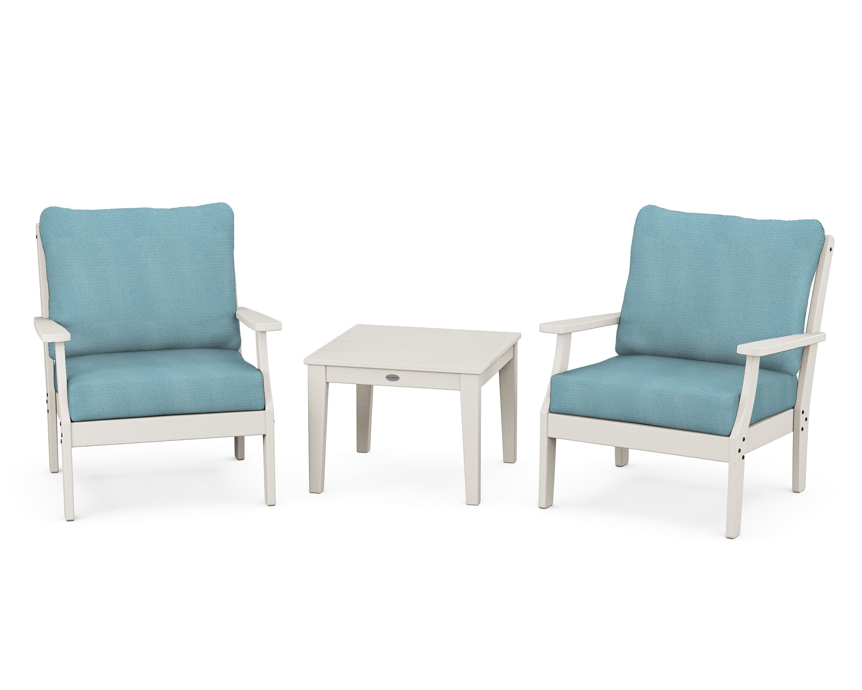 POLYWOOD Braxton 3-Piece Deep Seating Set in Sand / Lattice Sky Blue