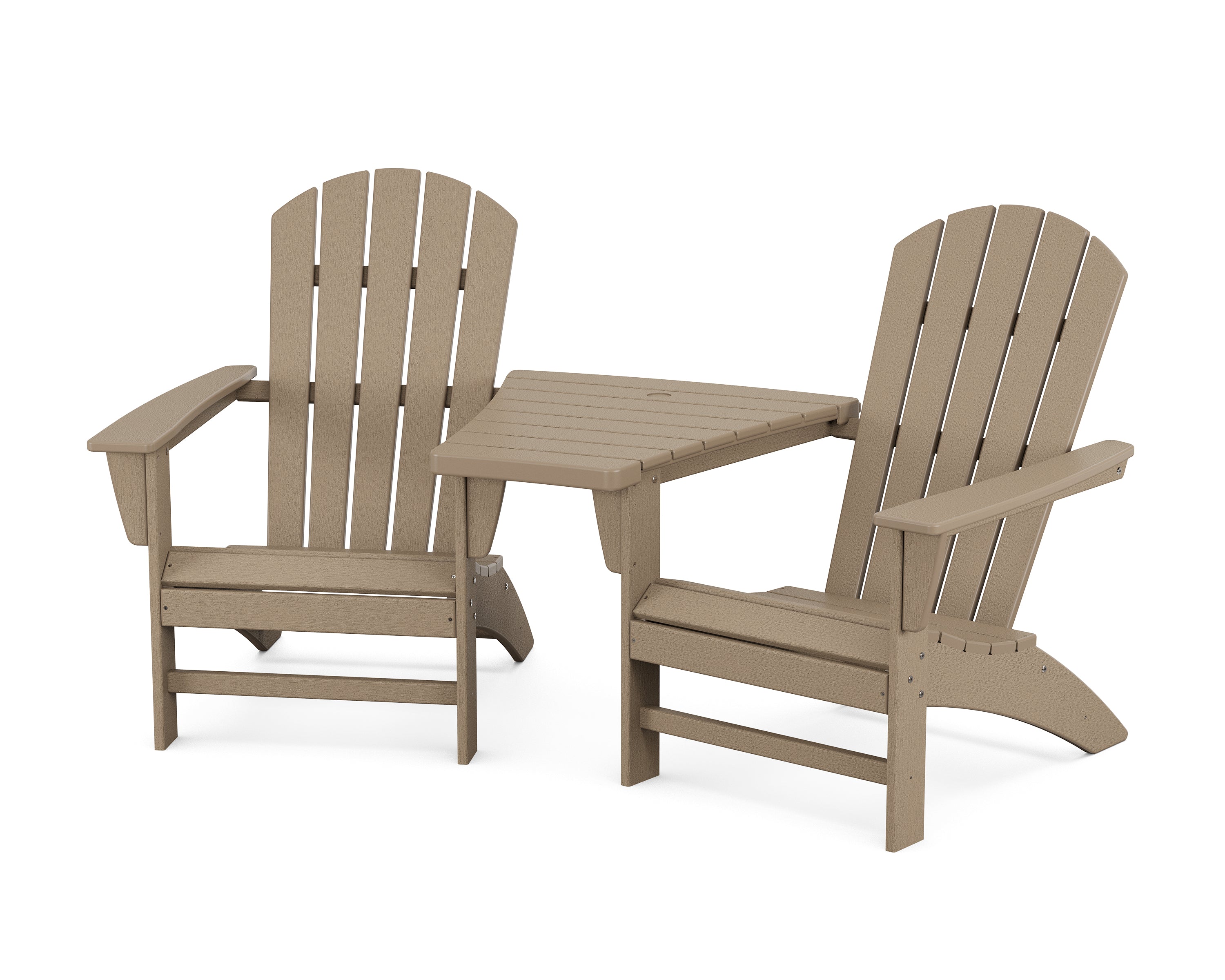 POLYWOOD® Nautical 3-Piece Adirondack Set with Angled Connecting Table in Vintage Sahara