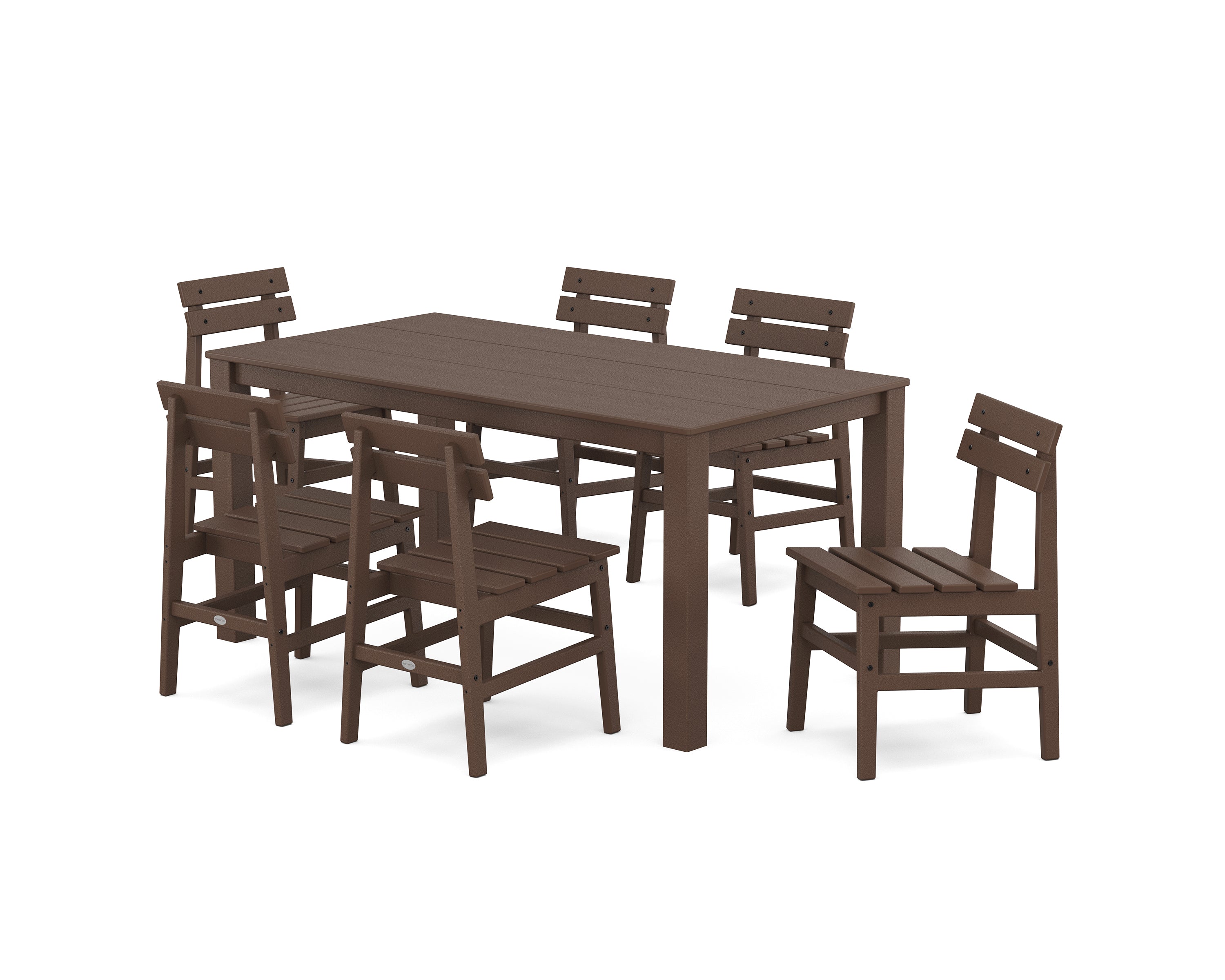 POLYWOOD Modern Studio Plaza Chair 7-Piece Parsons Table Dining Set in Mahogany