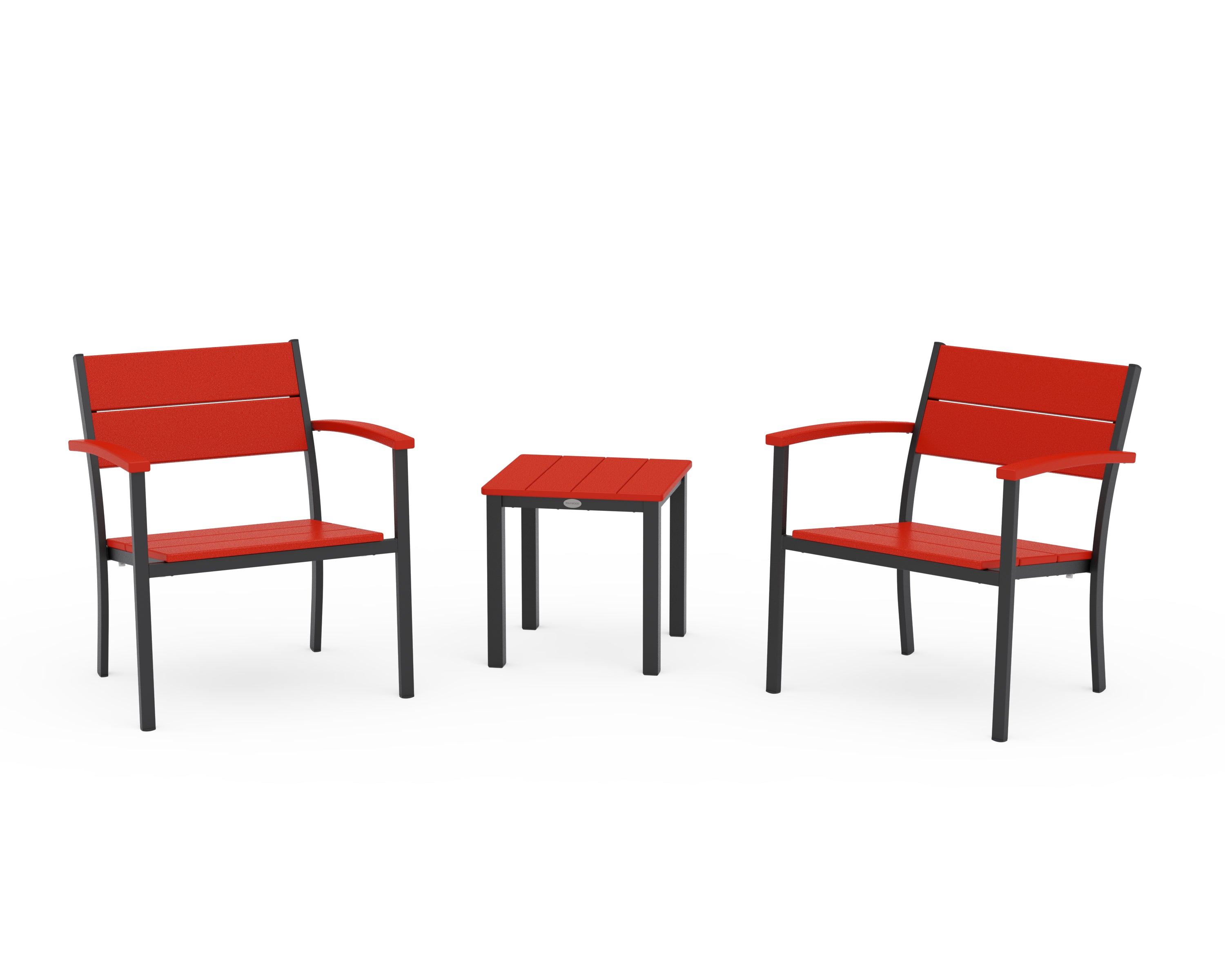 POLYWOOD Main Street 3-Piece Lounge Chair Set in Black / Sunset Red