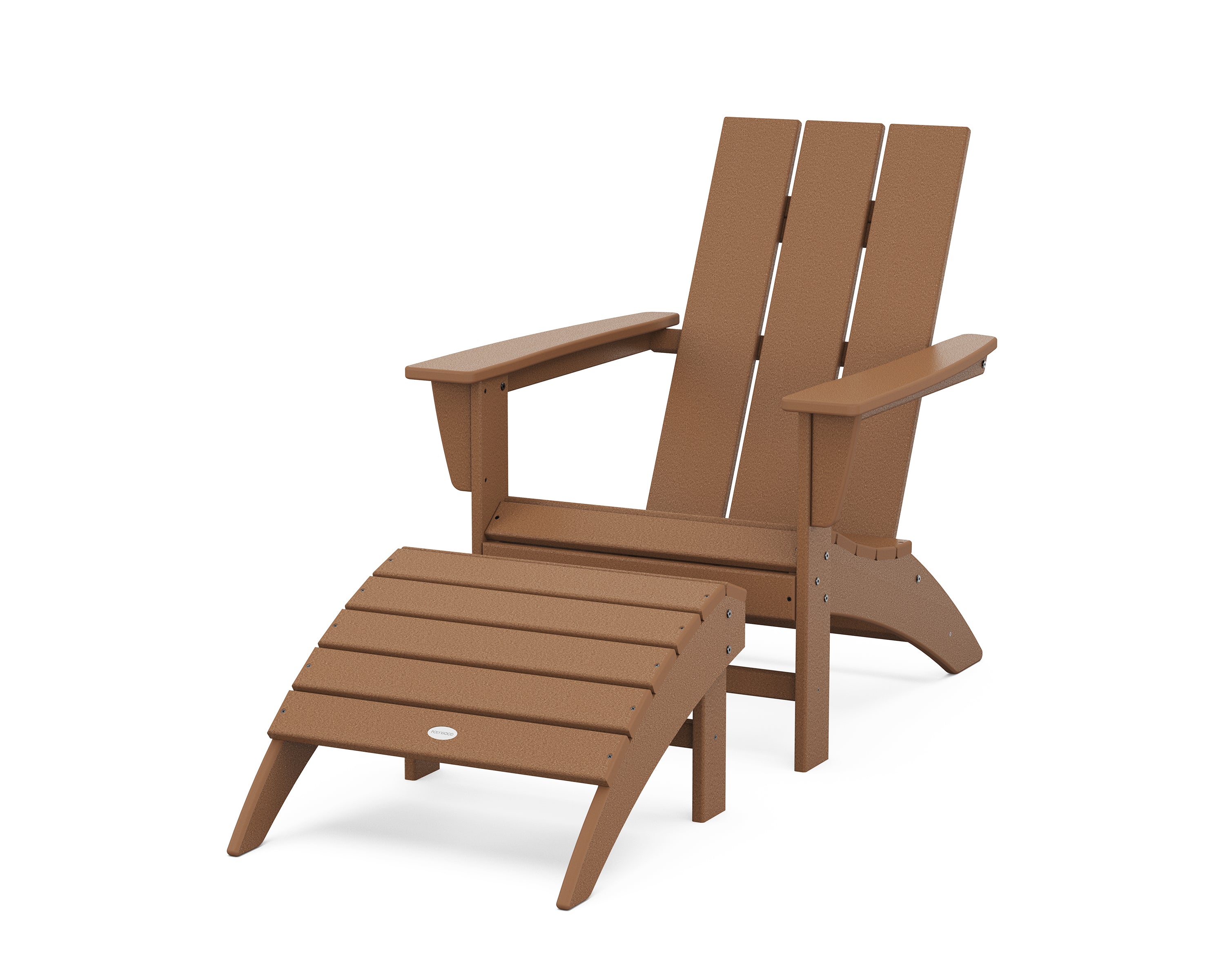 POLYWOOD Modern Adirondack Chair 2-Piece Set with Ottoman in Teak