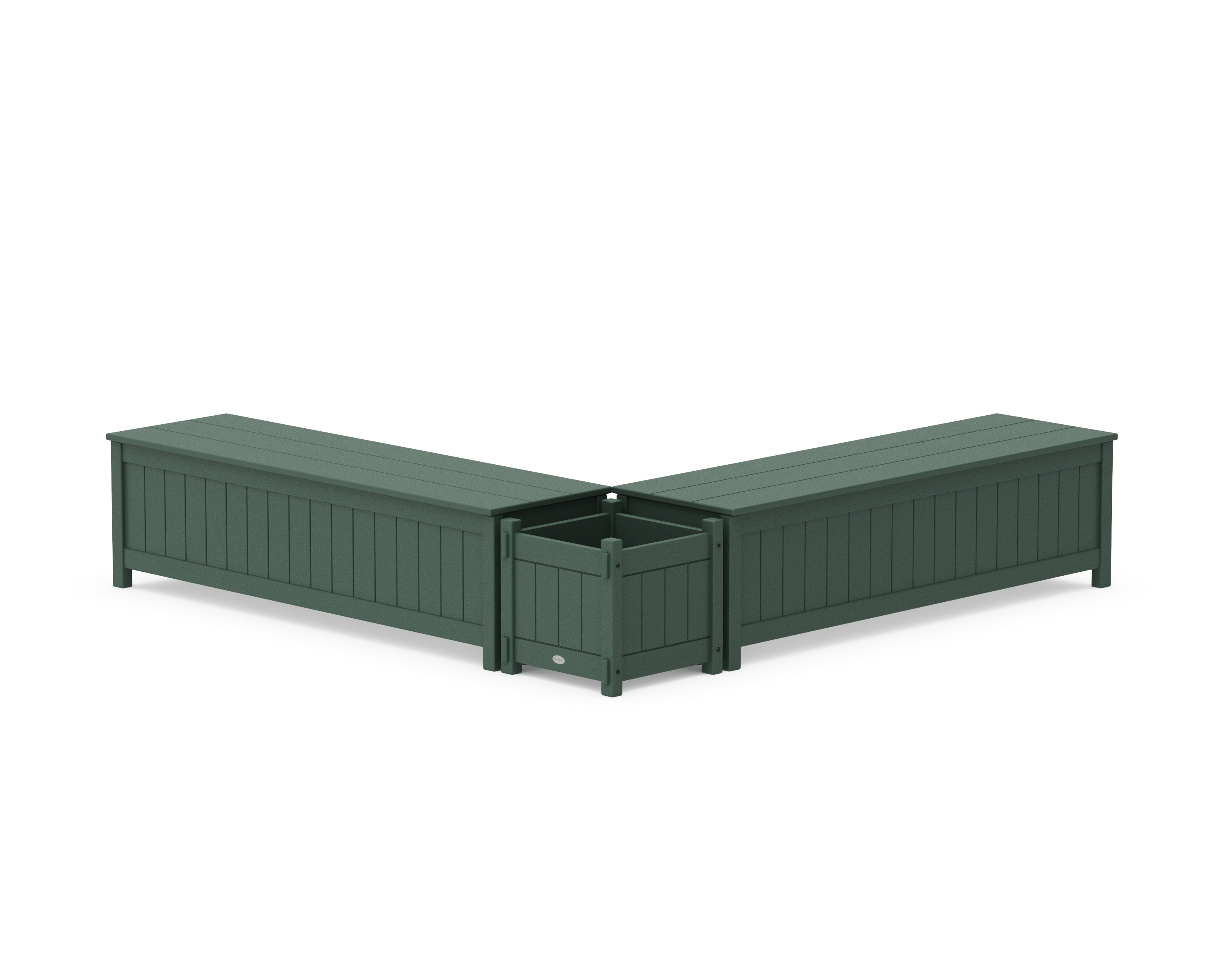 POLYWOOD 60" Vineyard L- Shaped Planter Storage Bench Set in Green
