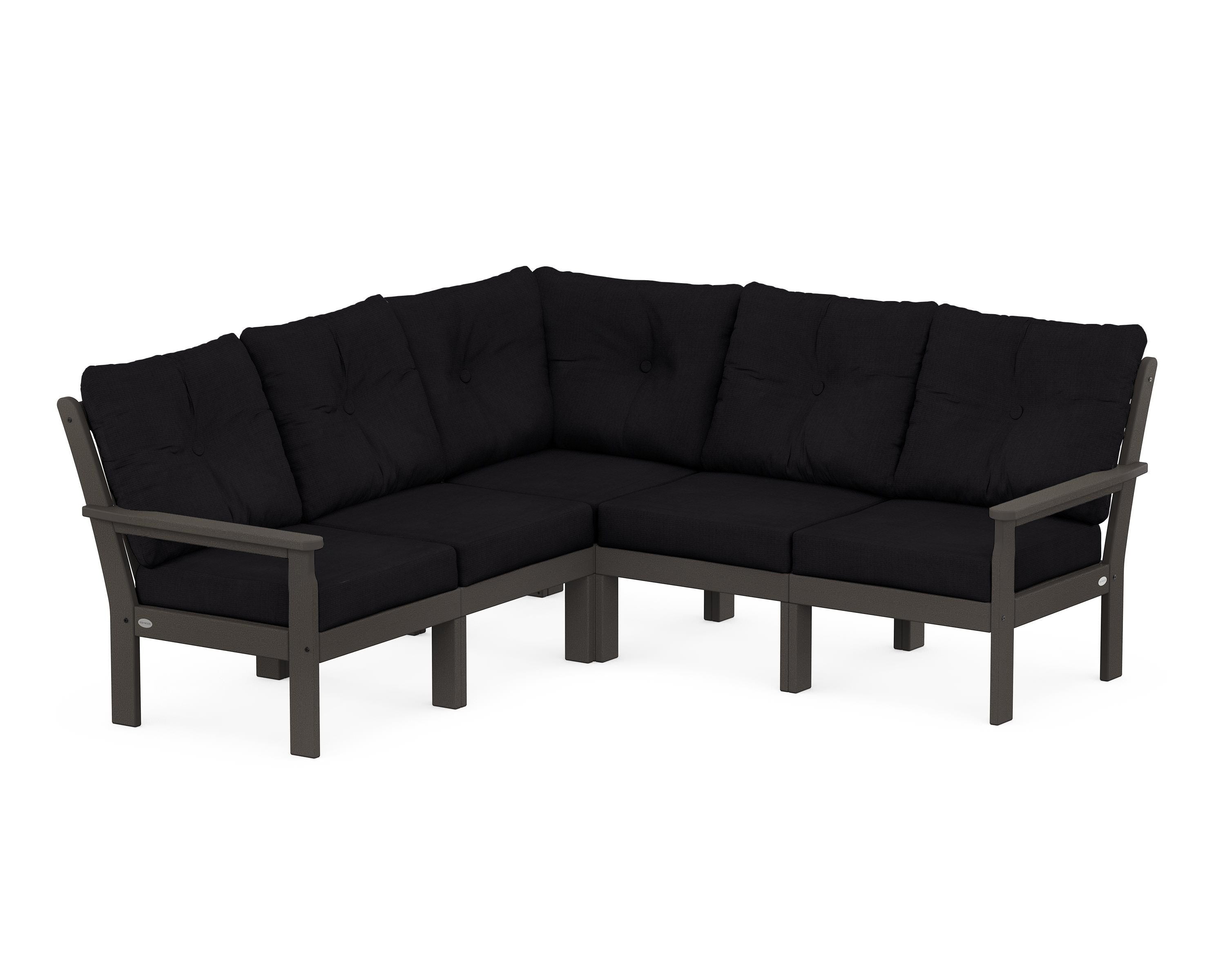 POLYWOOD Vineyard 5-Piece Sectional in Vintage Coffee / Midnight Linen