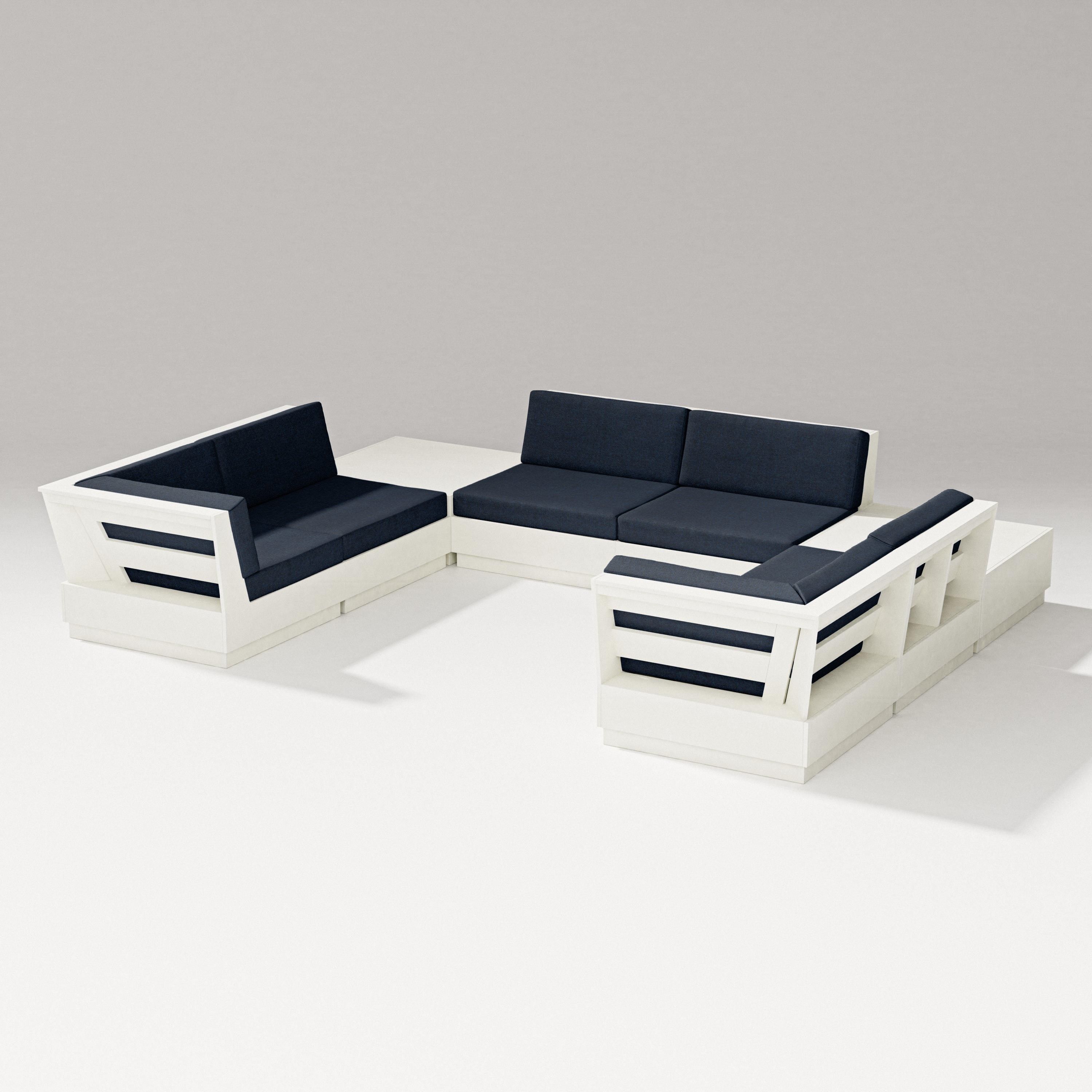 PW Designer Series Elevate 8-Piece U-Shaped Sectional in Vintage White / Marine Indigo