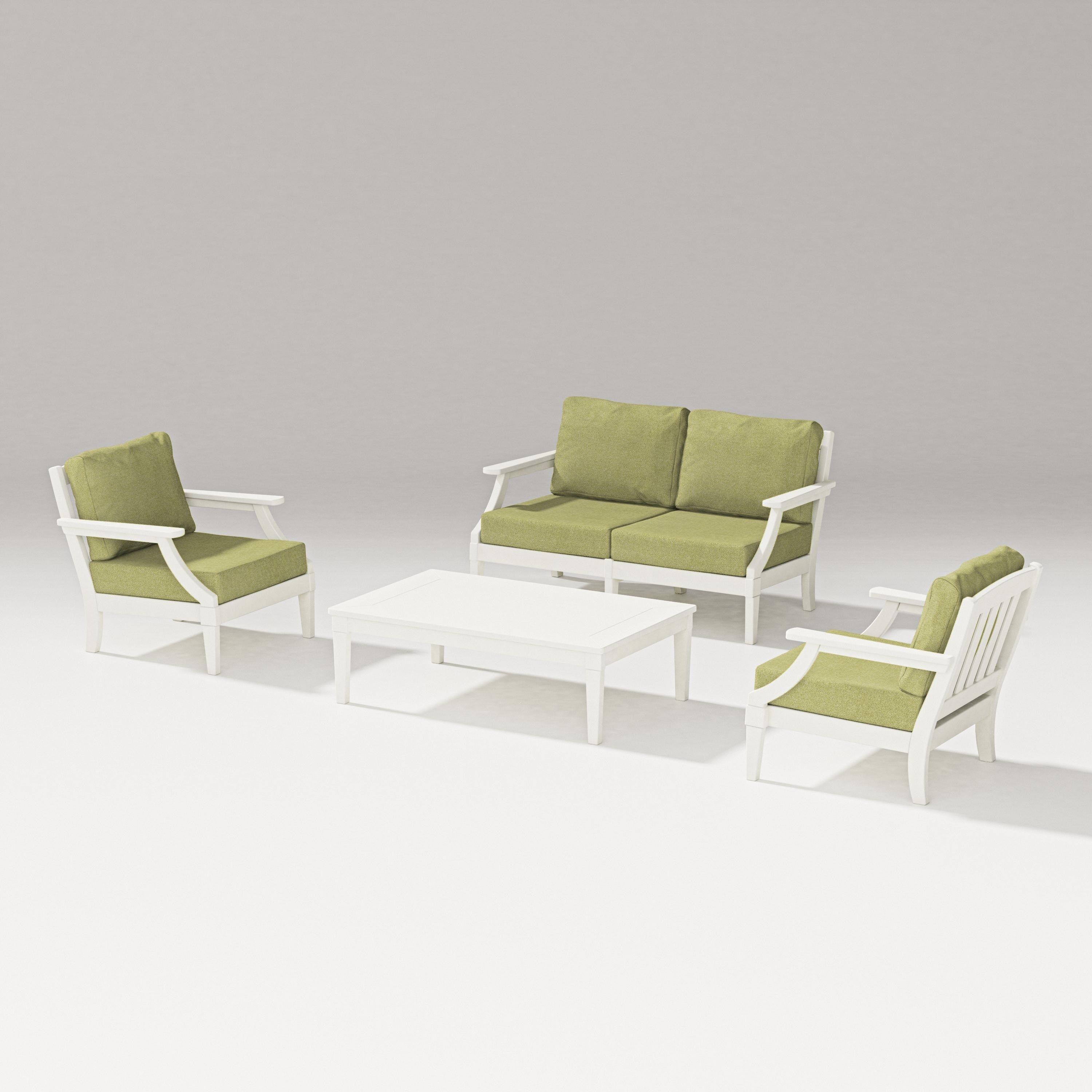 PW Designer Series Estate Lounge 4-Piece Loveseat Set in Vintage White / Chartreuse Boucle