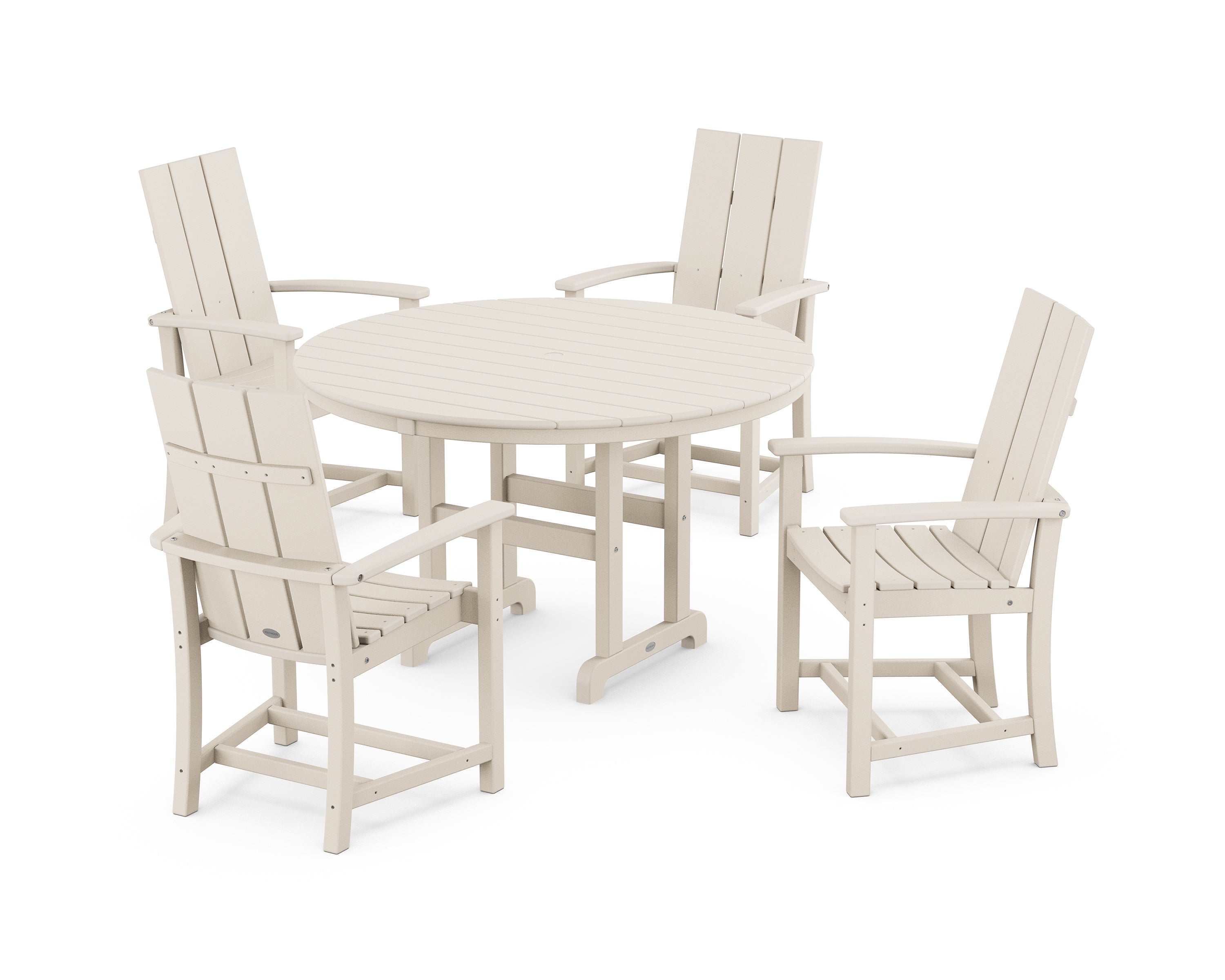 POLYWOOD® Modern Adirondack 5-Piece Round Farmhouse Dining Set in Sand
