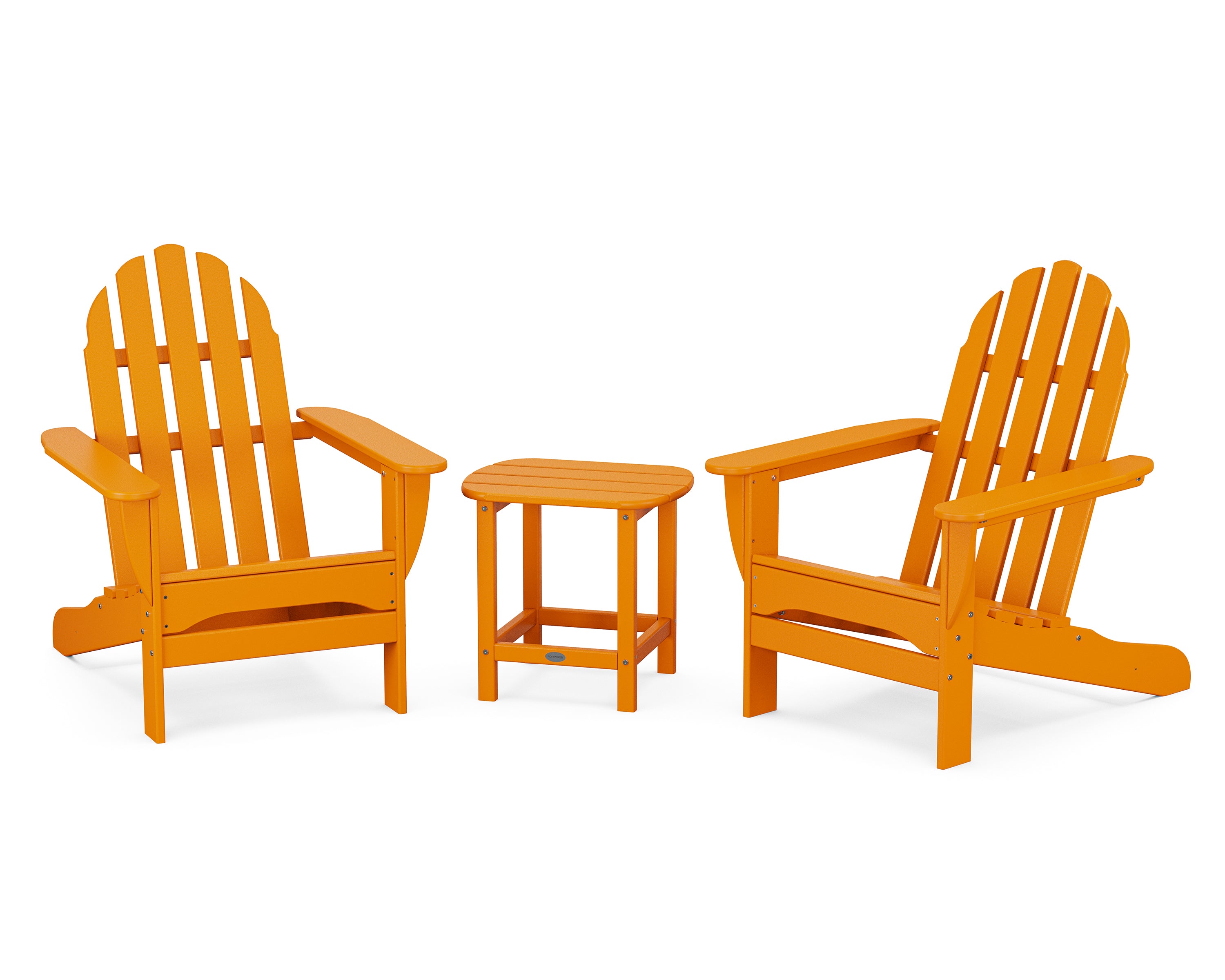 POLYWOOD Classic Adirondack 3-Piece Set with South Beach 18" Side Table in Tangerine