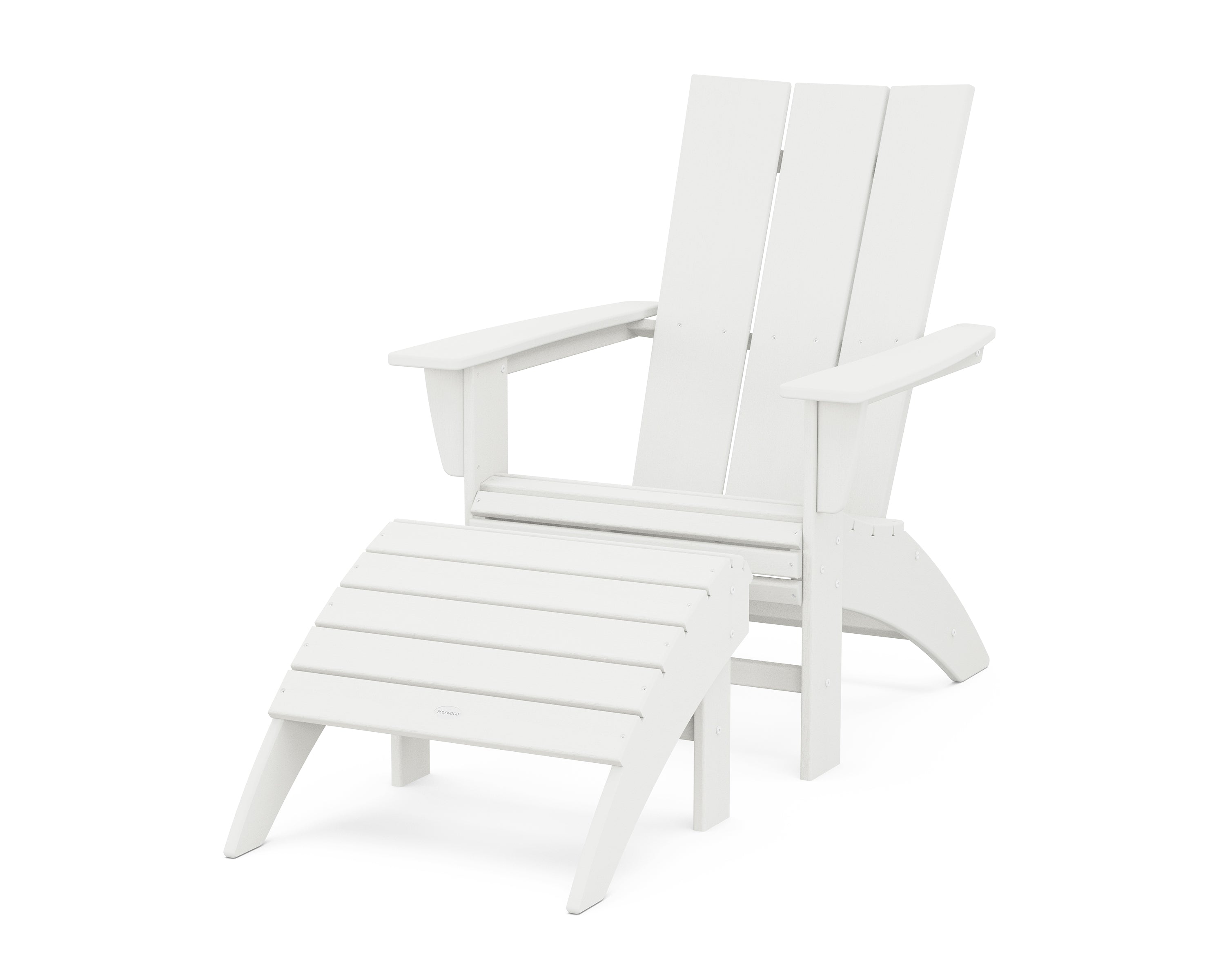 POLYWOOD® Modern Curveback Adirondack Chair 2-Piece Set with Ottoman in Vintage White