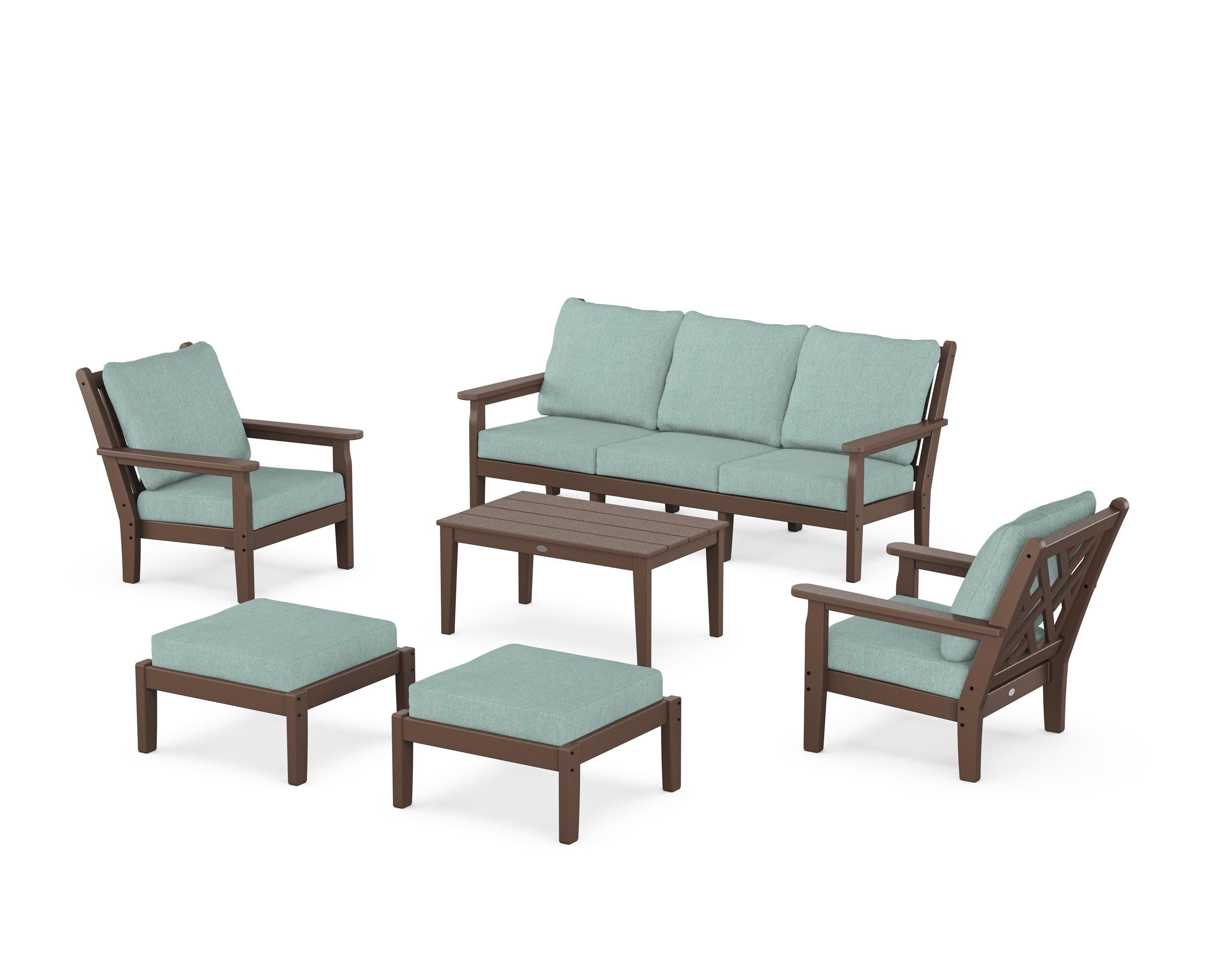 POLYWOOD Chippendale 6-Piece Lounge Sofa Set in Mahogany / Glacier Spa