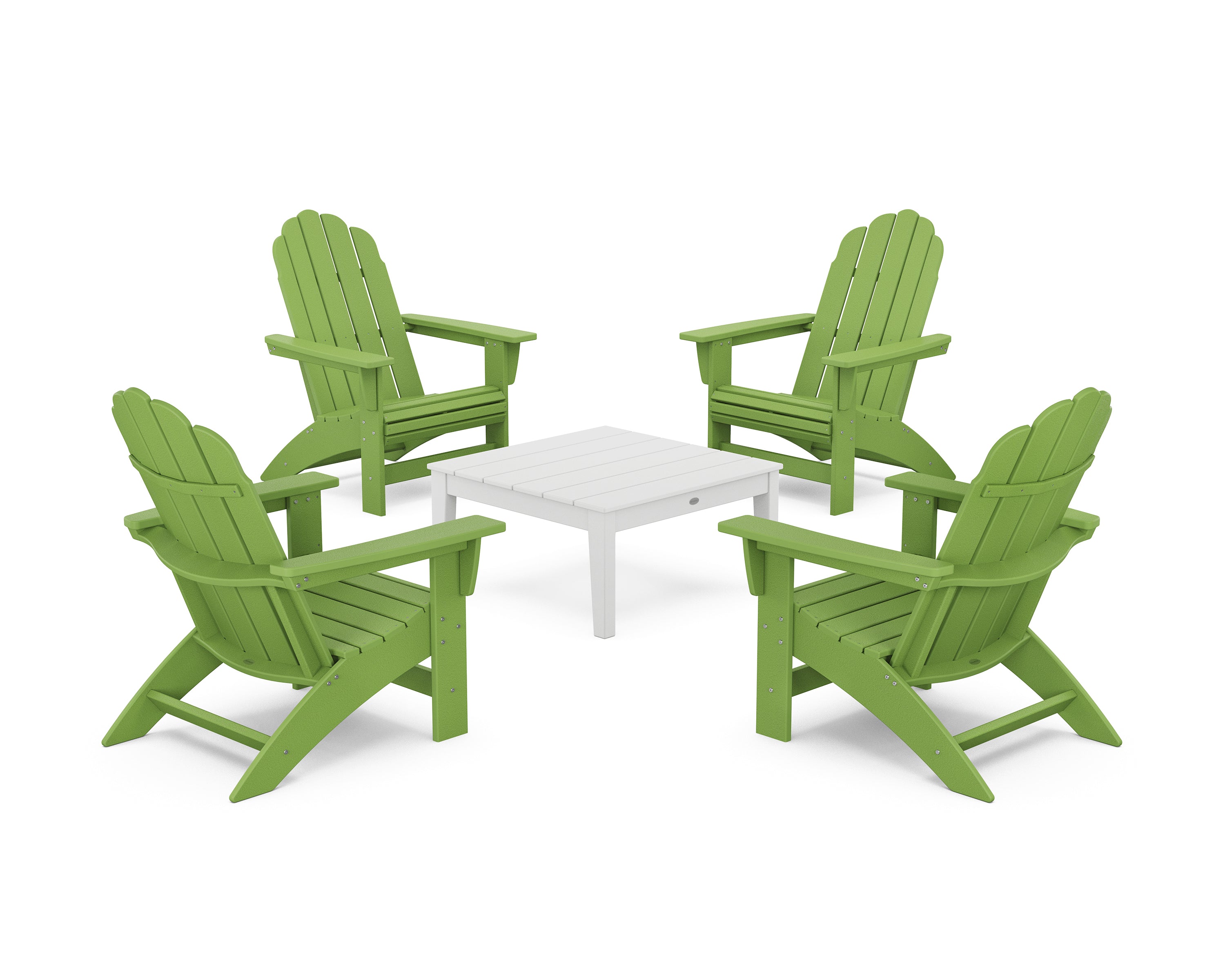 POLYWOOD 5-Piece Vineyard Grand Adirondack Chair Conversation Group in Lime / White