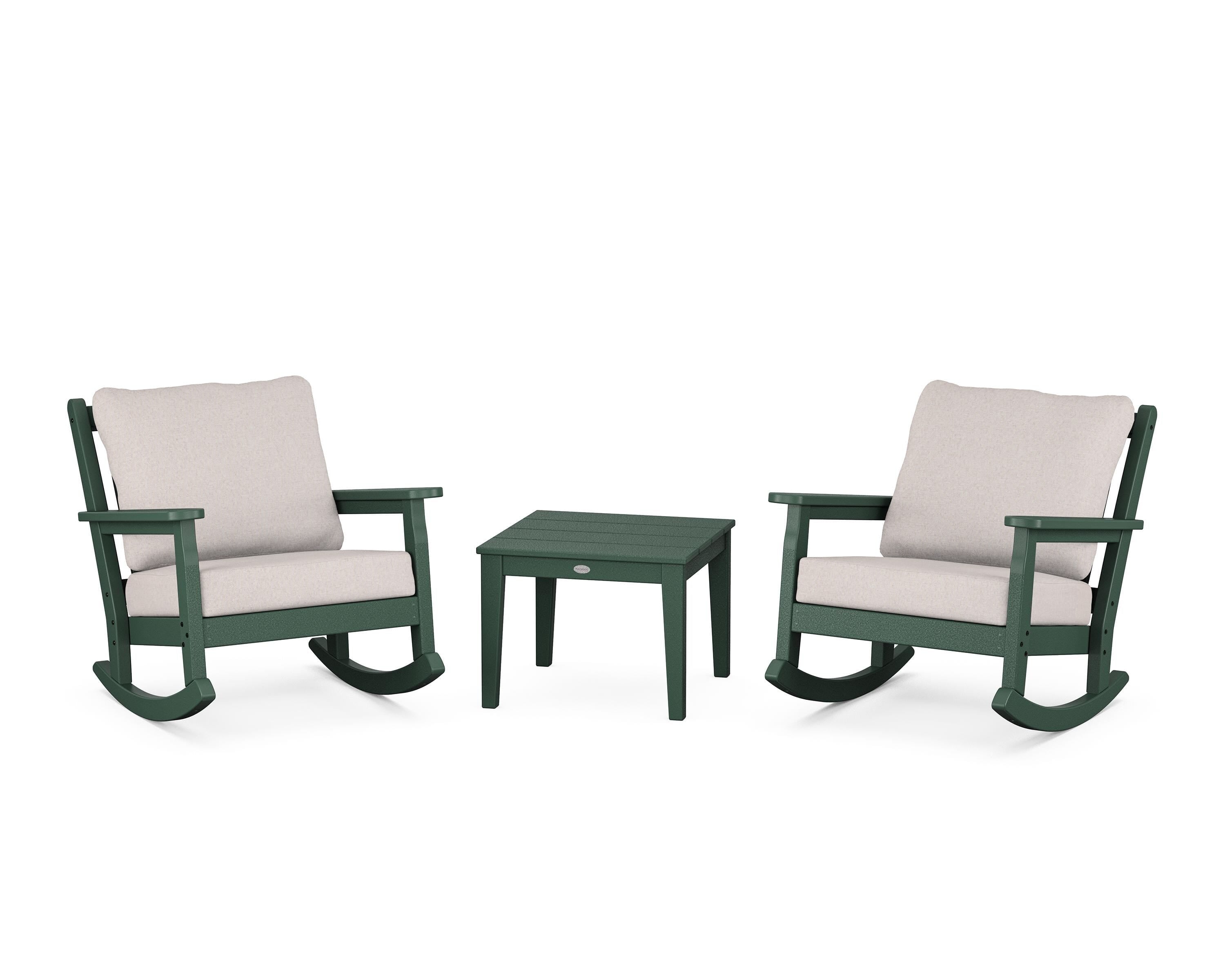 POLYWOOD Chippendale 3-Piece Deep Seating Rocker Set in Green / Dune Burlap
