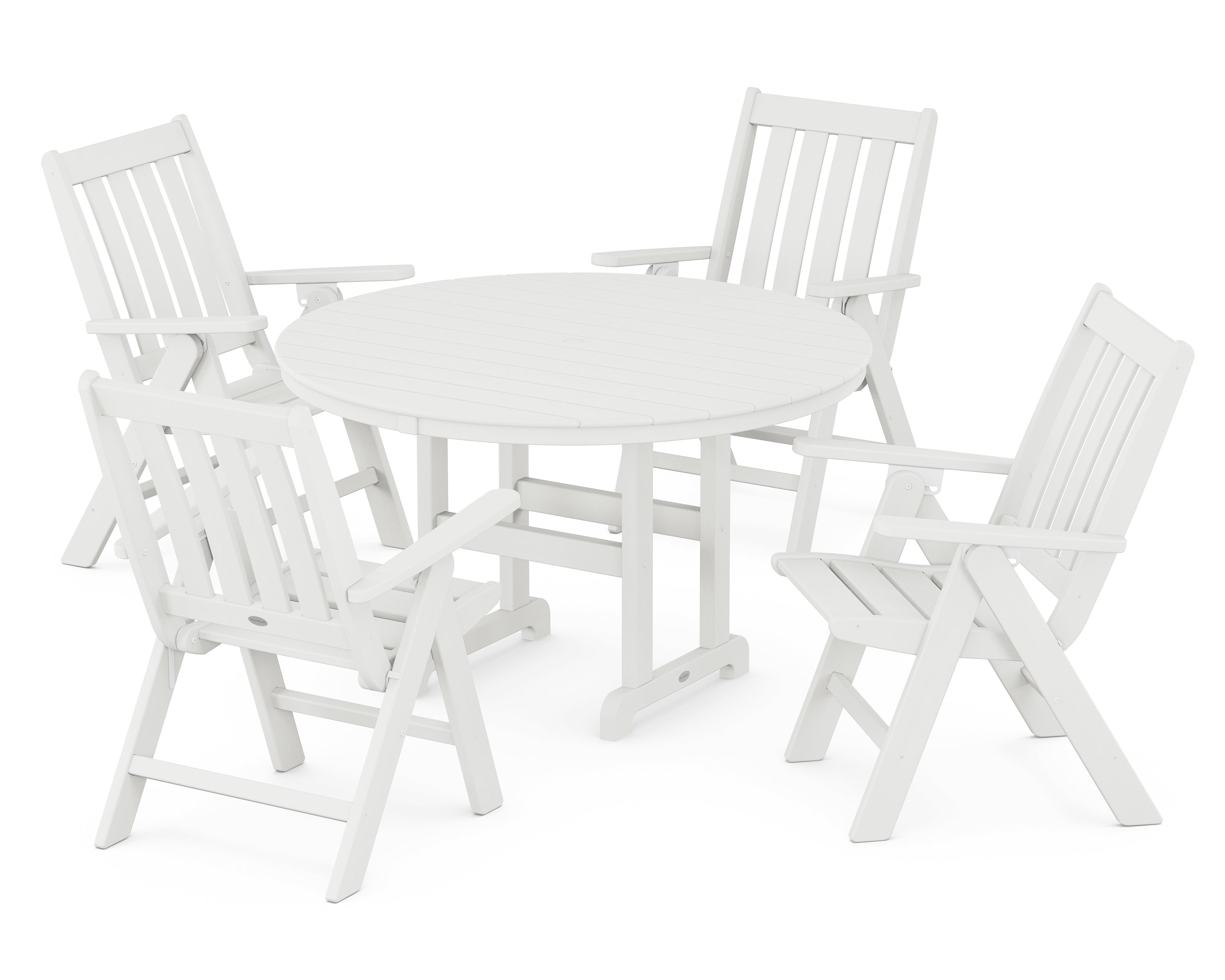 POLYWOOD® Vineyard Folding Chair 5-Piece Round Farmhouse Dining Set in Vintage White