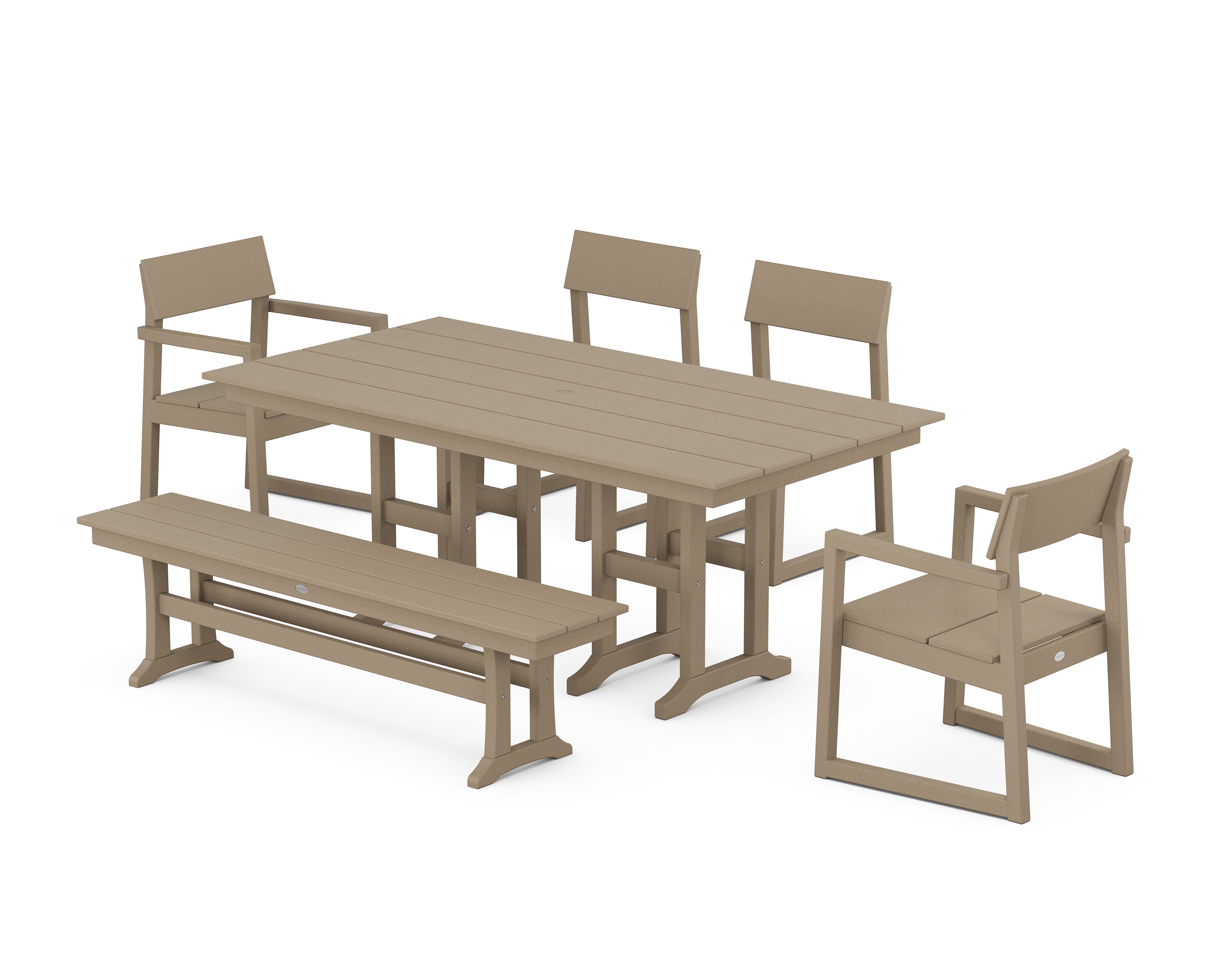 POLYWOOD® EDGE 6-Piece Farmhouse Dining Set in Vintage Sahara